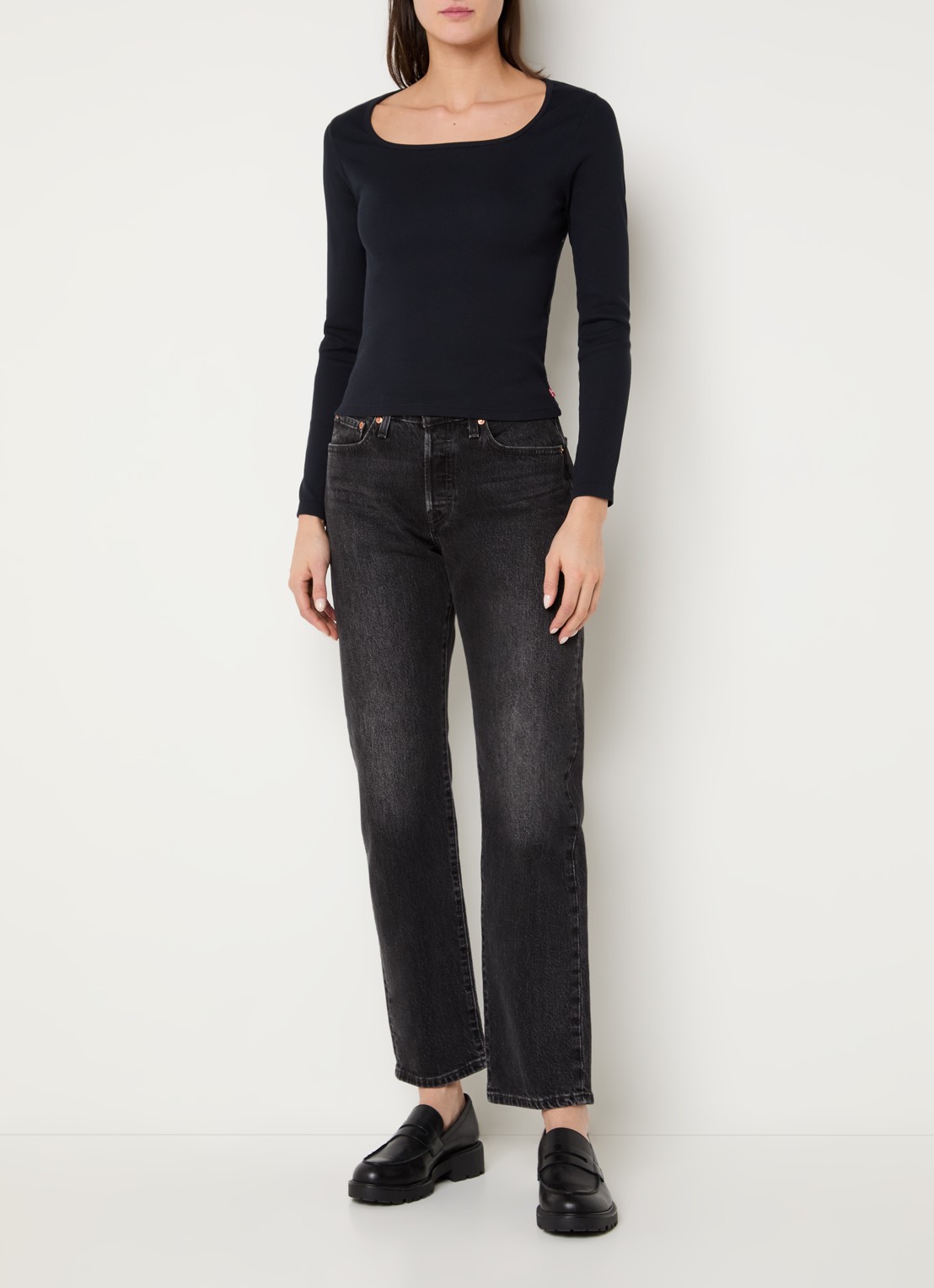 Levi's Essential ribgebreide longsleeve - voorkant 4 zwart