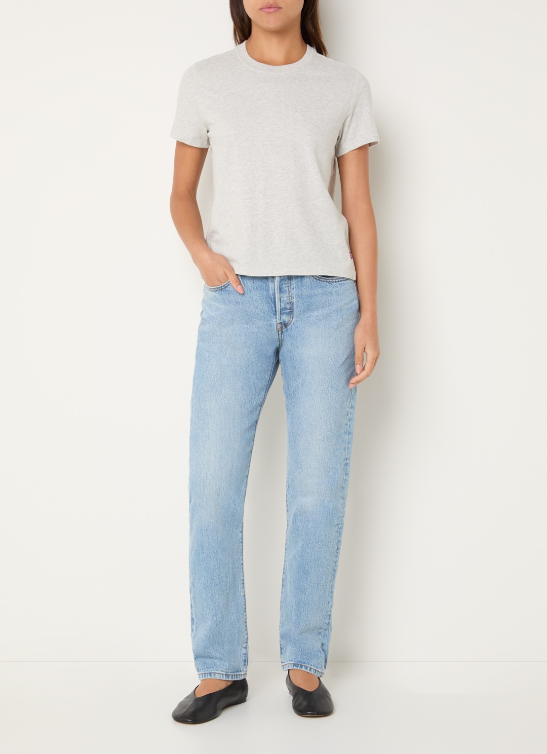 Levi's Favorite T-shirt met gemêleerd dessin - voorkant 4 grijsmele