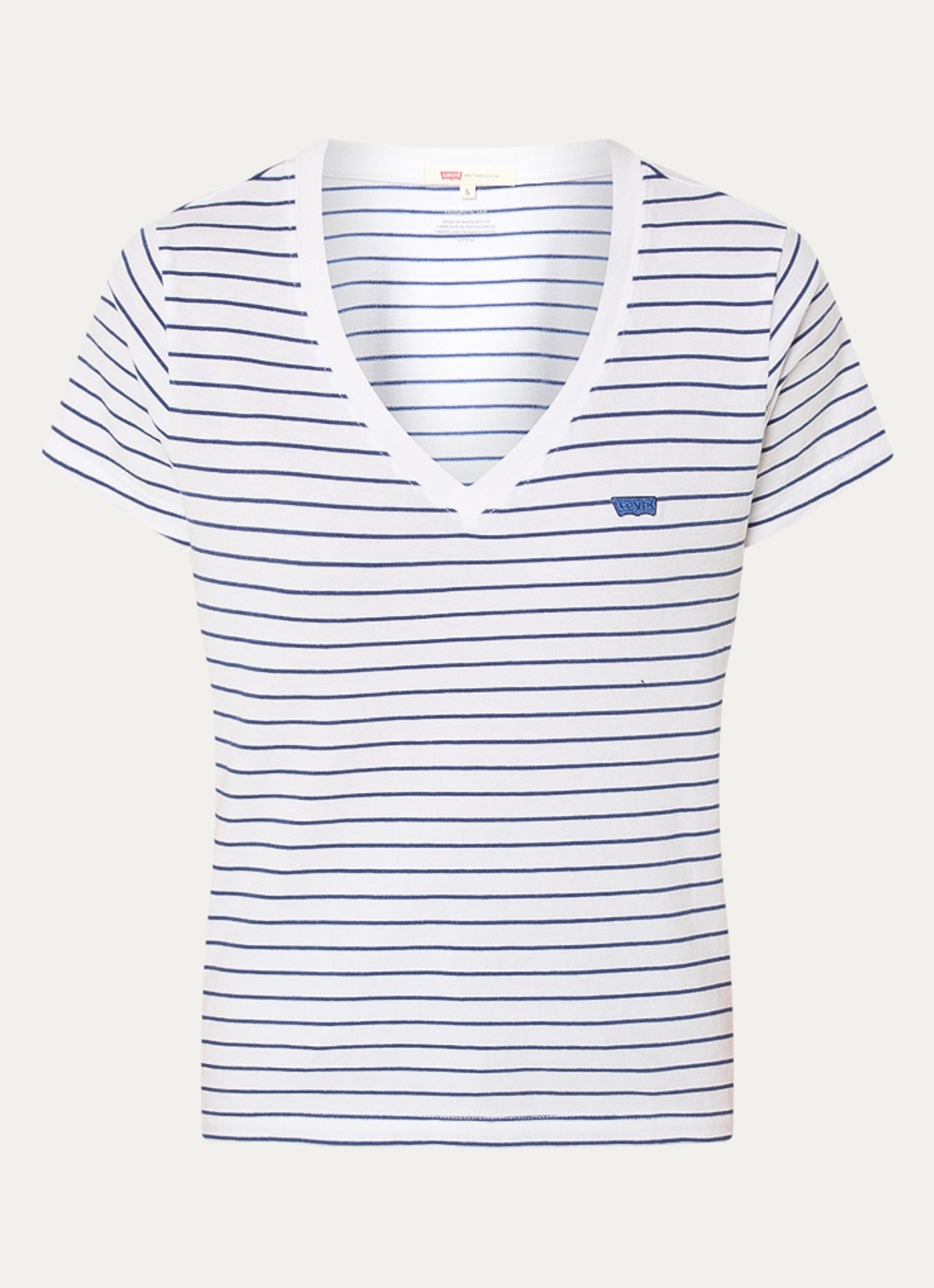 Levi's Favorite T-shirt met V-hals en streepprint - voorkant 2 wit