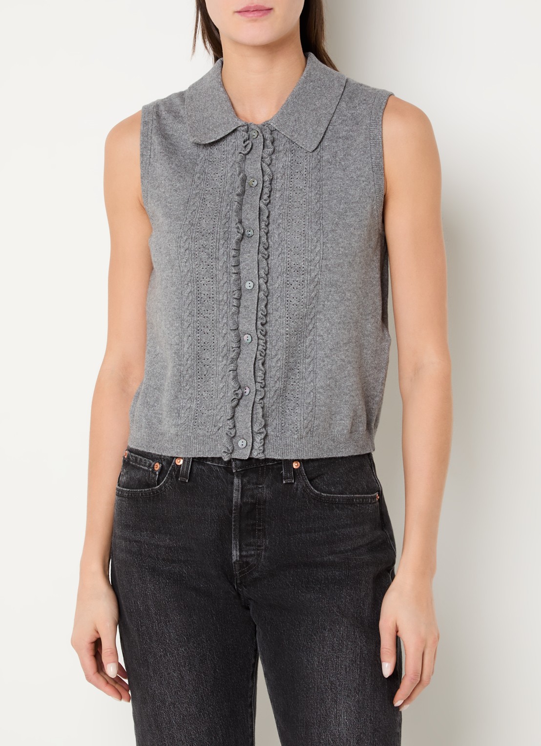 Levi's Fijngebreid gilet met strcutuur - detail 4 grijs