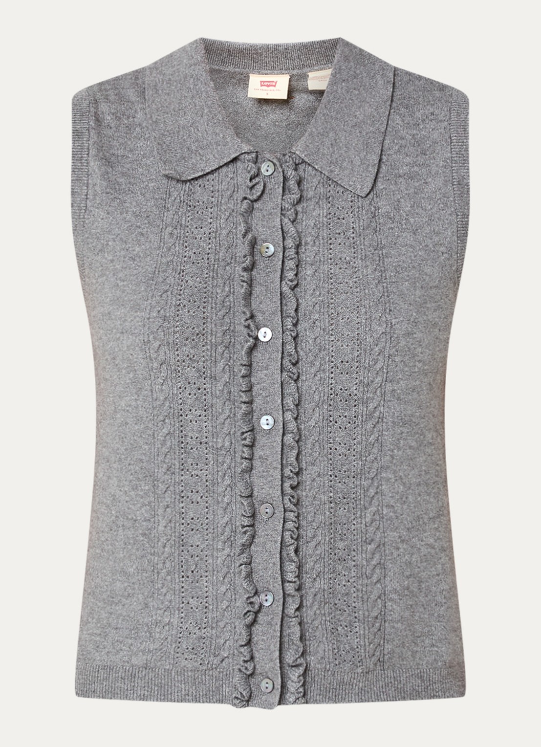 Levi's Fijngebreid gilet met strcutuur - voorkant 2 grijs