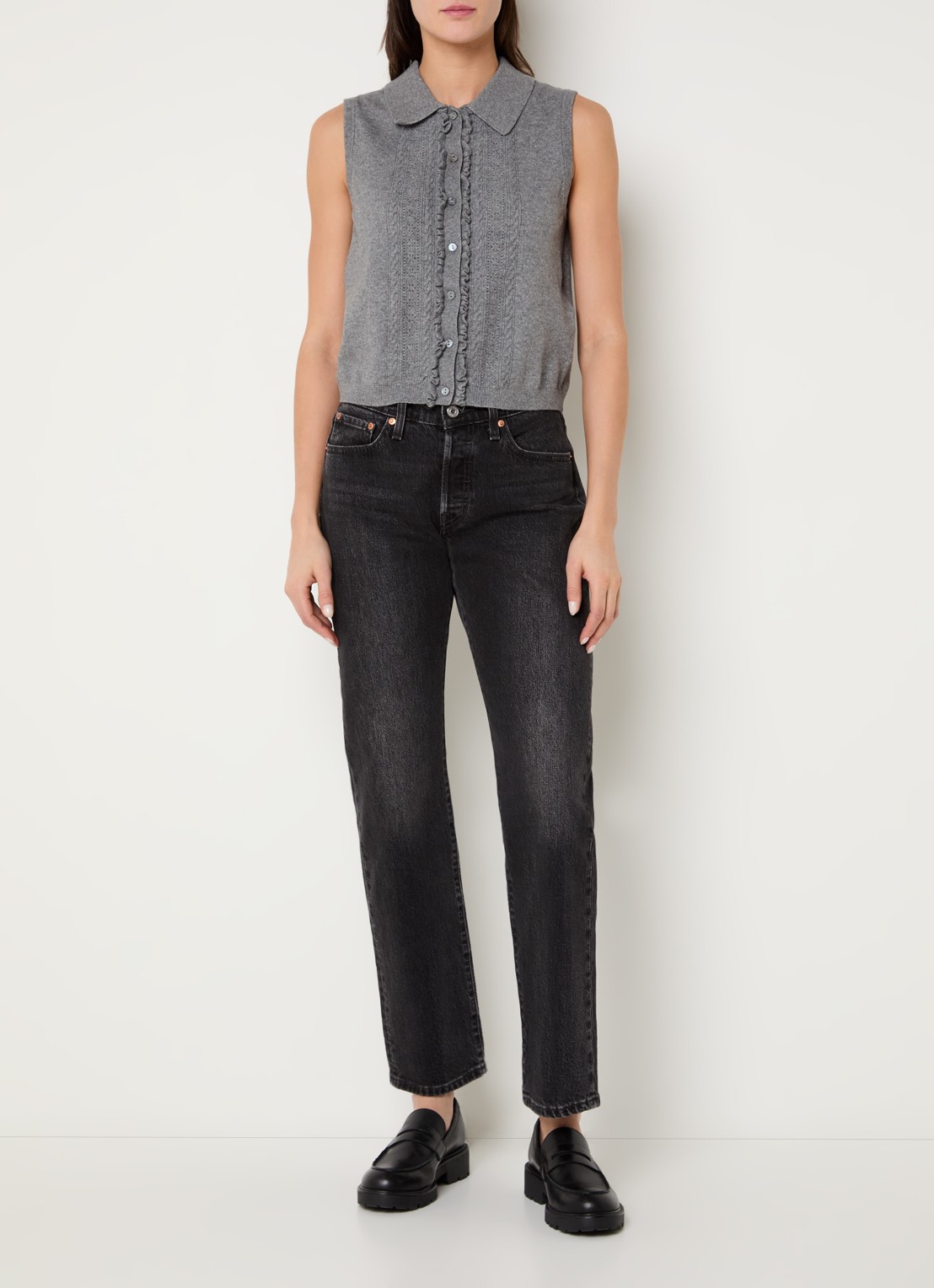 Levi's Fijngebreid gilet met strcutuur - voorkant 3 grijs