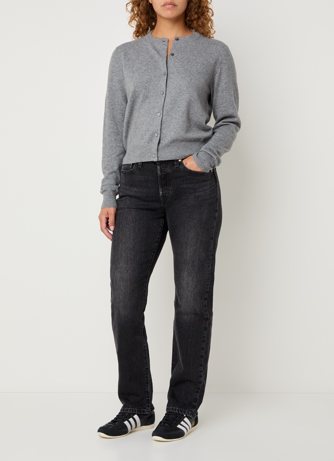 Levi's Fijngebreid vest met gemêleerd dessin - voorkant 3 grijsmele