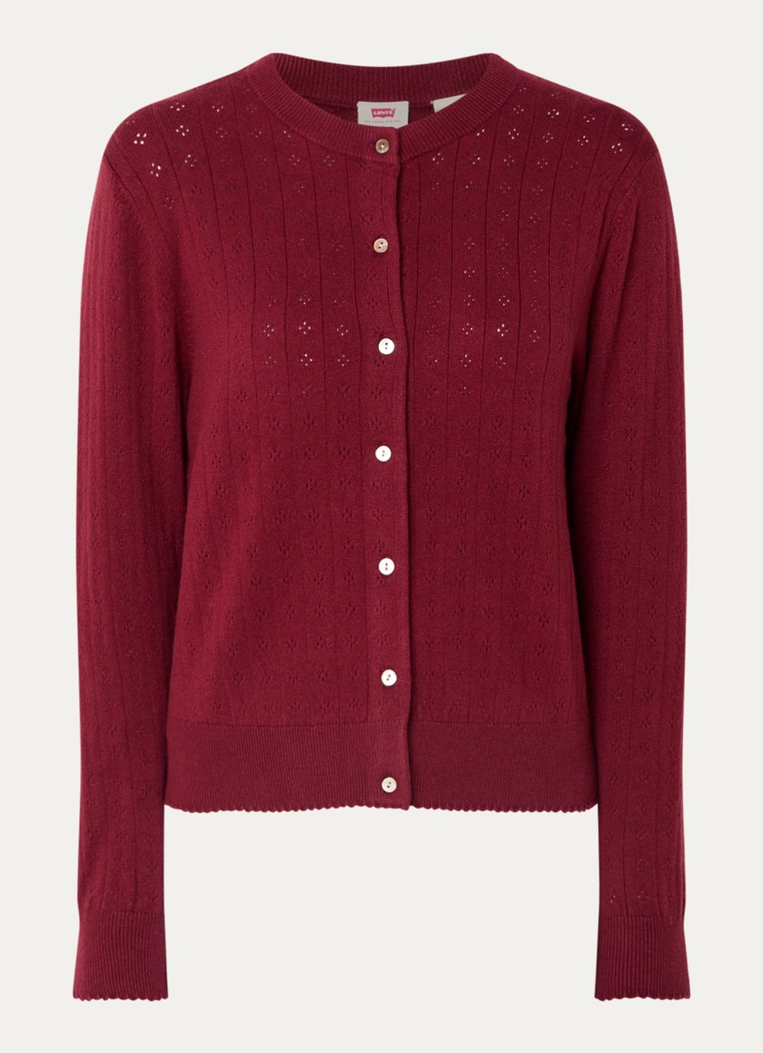 Levi's Fijngebreid vest met ronde hals - voorkant 2 bordeauxrood