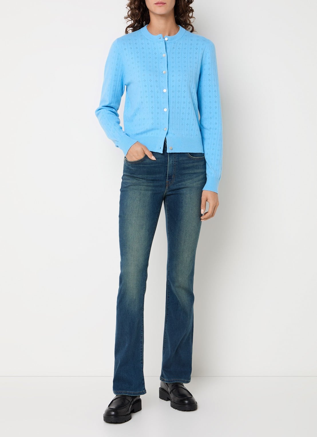 Levi's Fijngebreid vest met ronde hals - voorkant 2 blauw