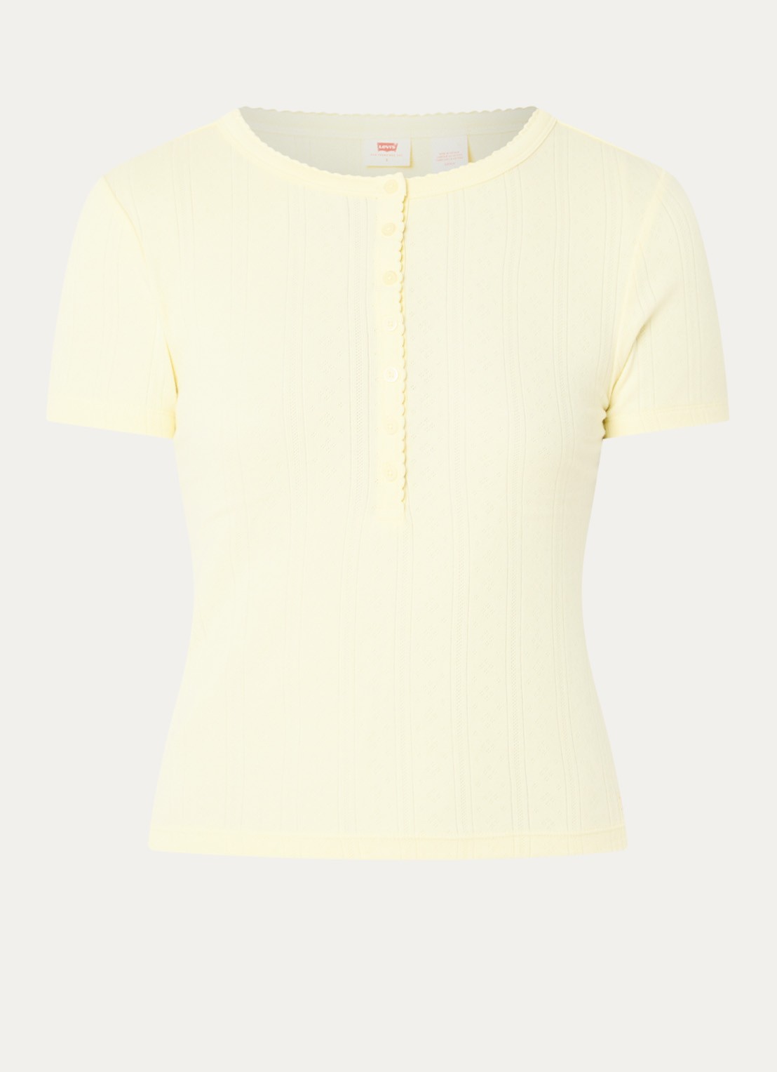 Levi's Fijngebreide crop top met opengewerkt dessin - voorkant lichtgeel