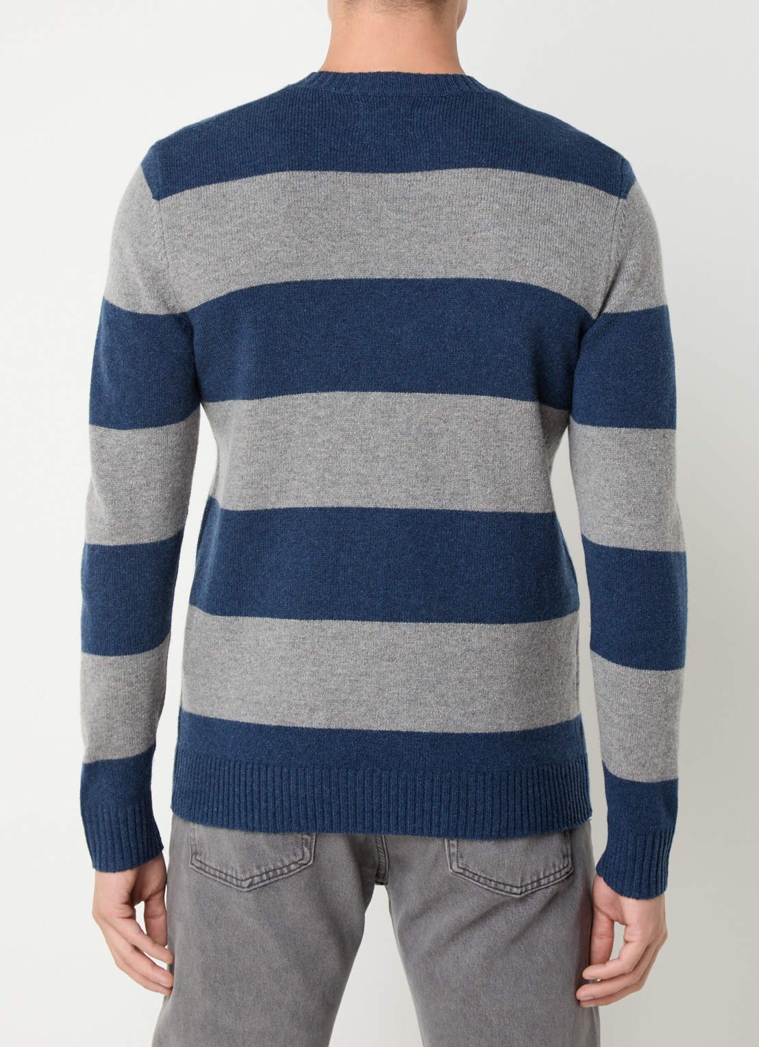 Levi's Fijngebreide pullover in wolblend met streepprint - achterkant grijs