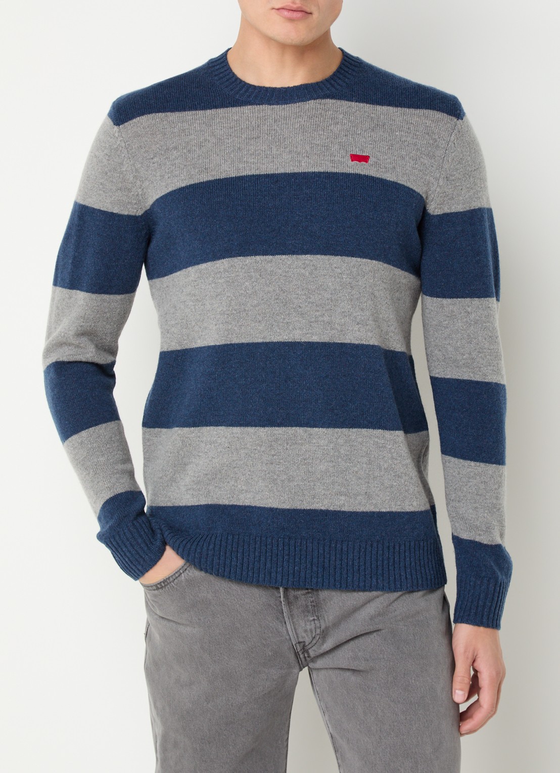 Levi's Fijngebreide pullover in wolblend met streepprint - detail 4 grijs