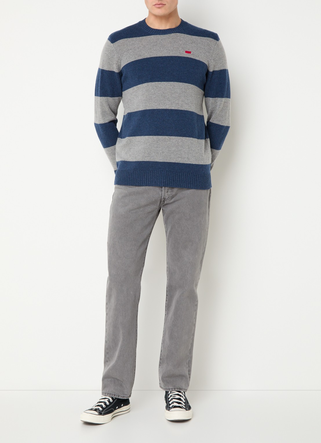 Levi's Fijngebreide pullover in wolblend met streepprint - voorkant 3 grijs