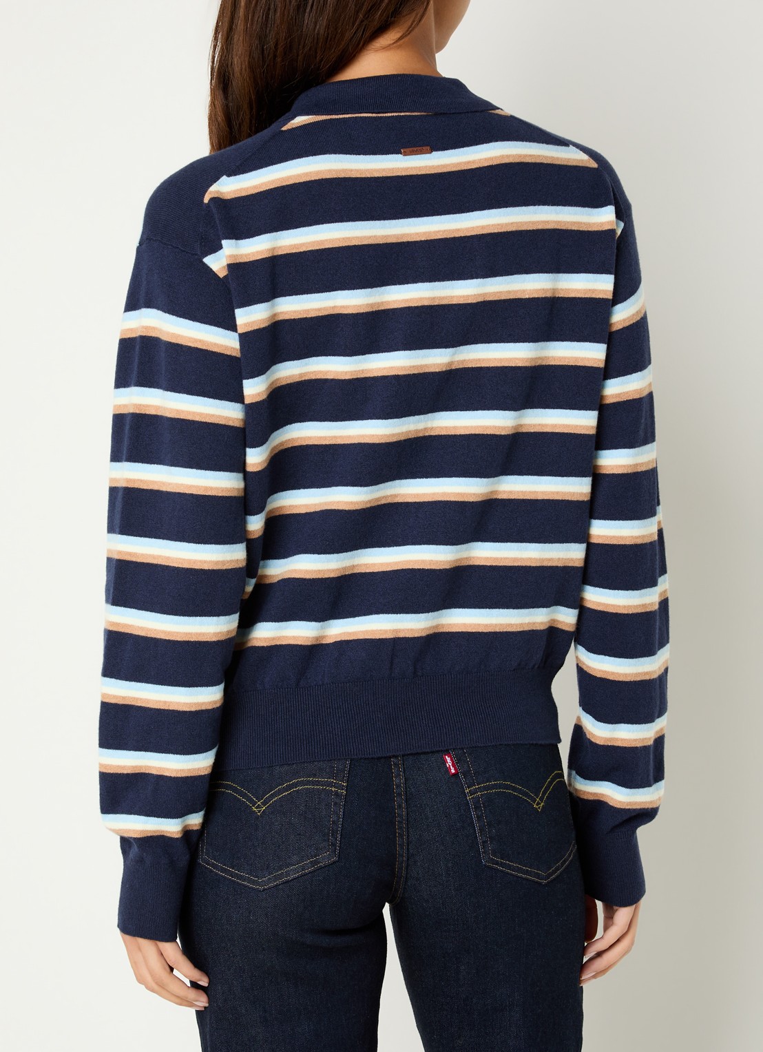 Levi's Fijngebreide pullover met streepprint en polokraag - achterkant donkerblauw