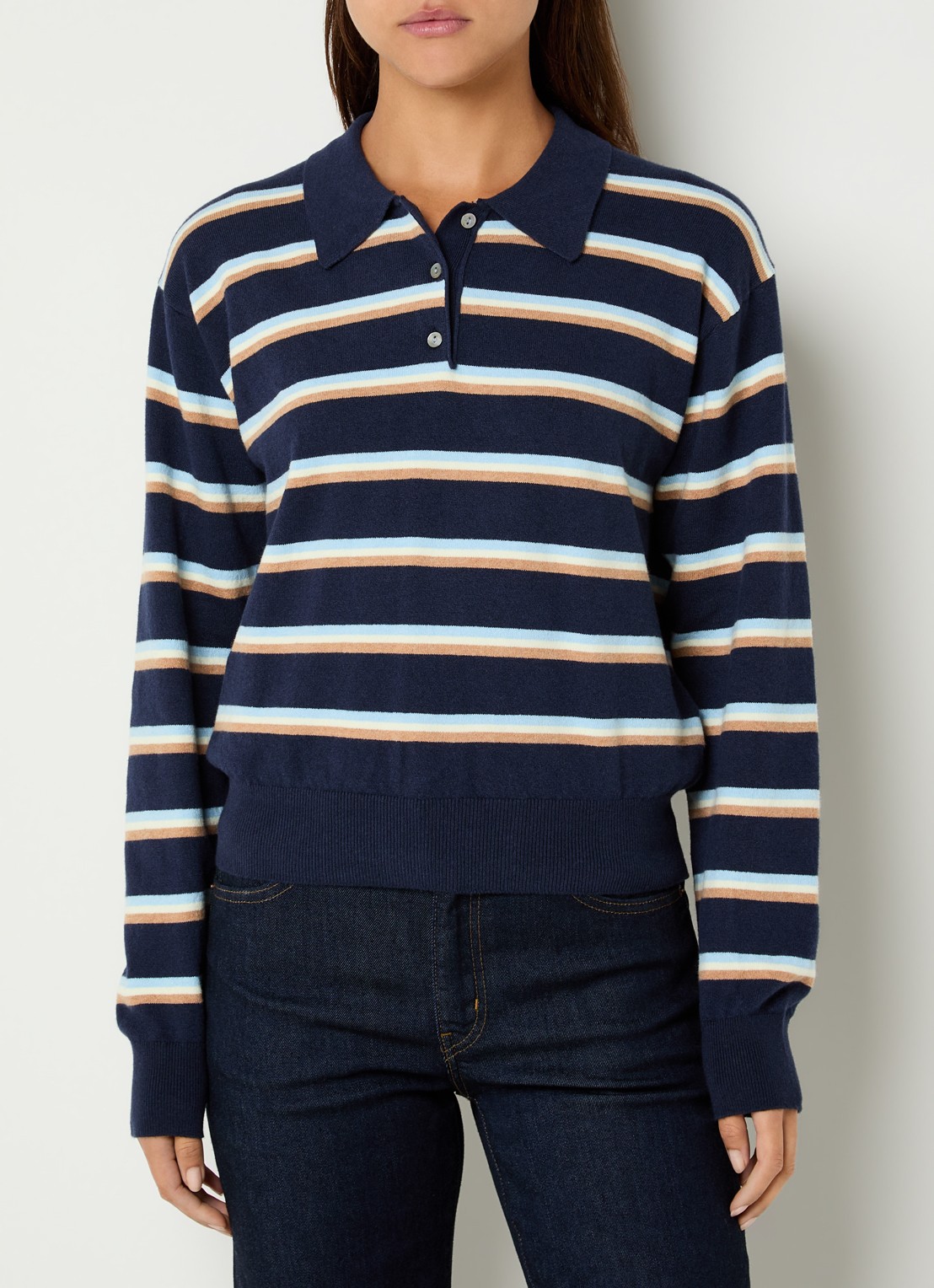 Levi's Fijngebreide pullover met streepprint en polokraag - detail 2 donkerblauw