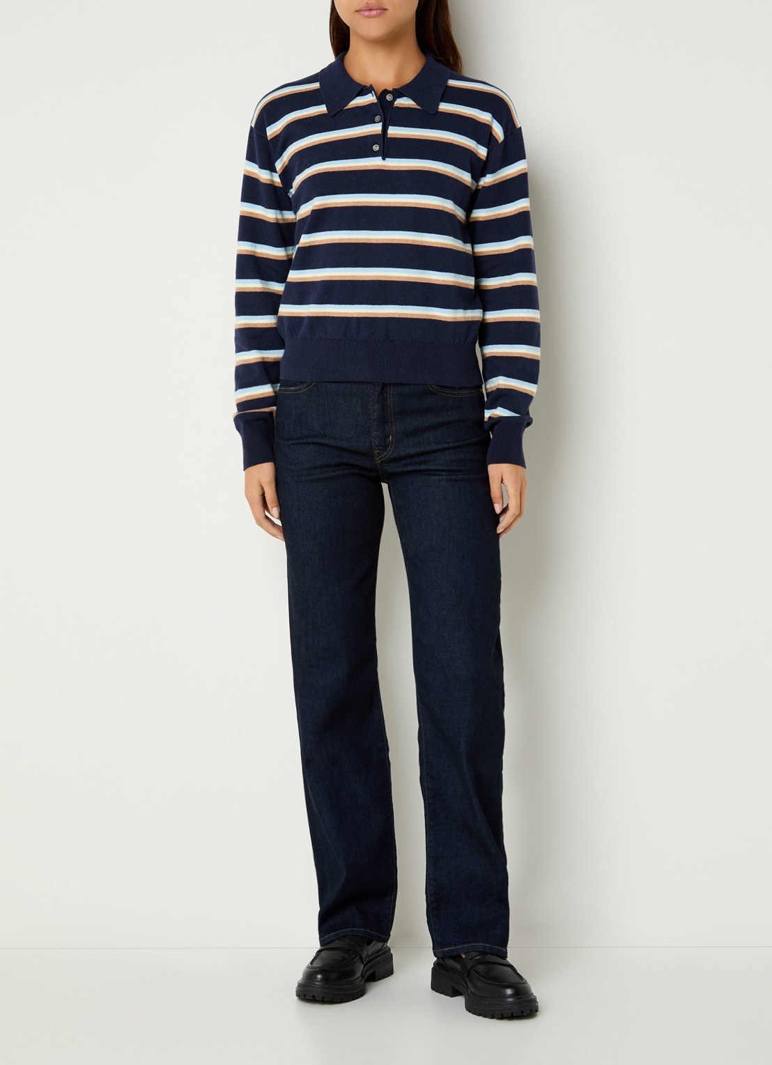 Levi's Fijngebreide pullover met streepprint en polokraag - voorkant 4 donkerblauw