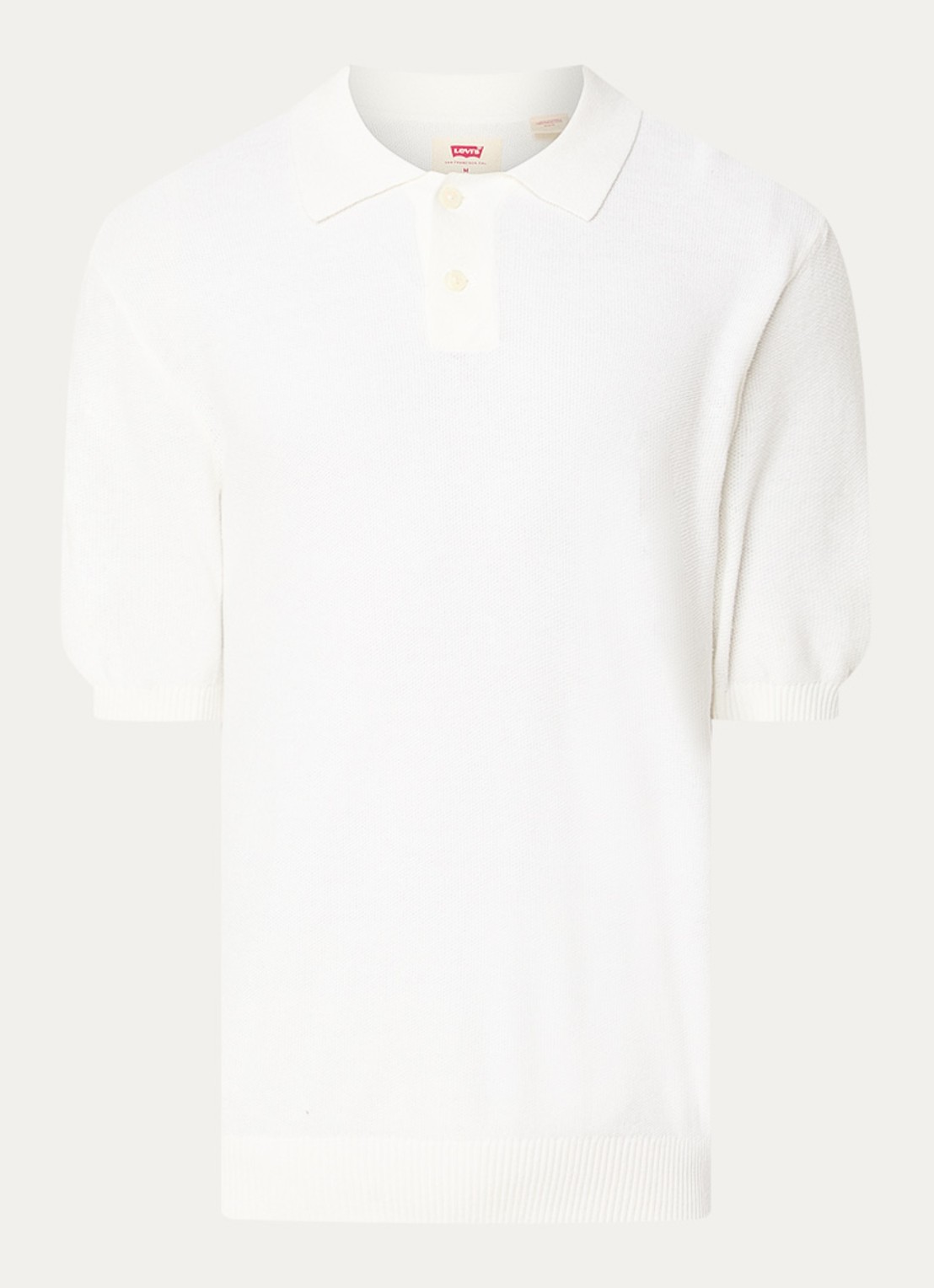 Levi's Fijngebreide regular fit polo in linnenblend - voorkant 2 gebroken wit