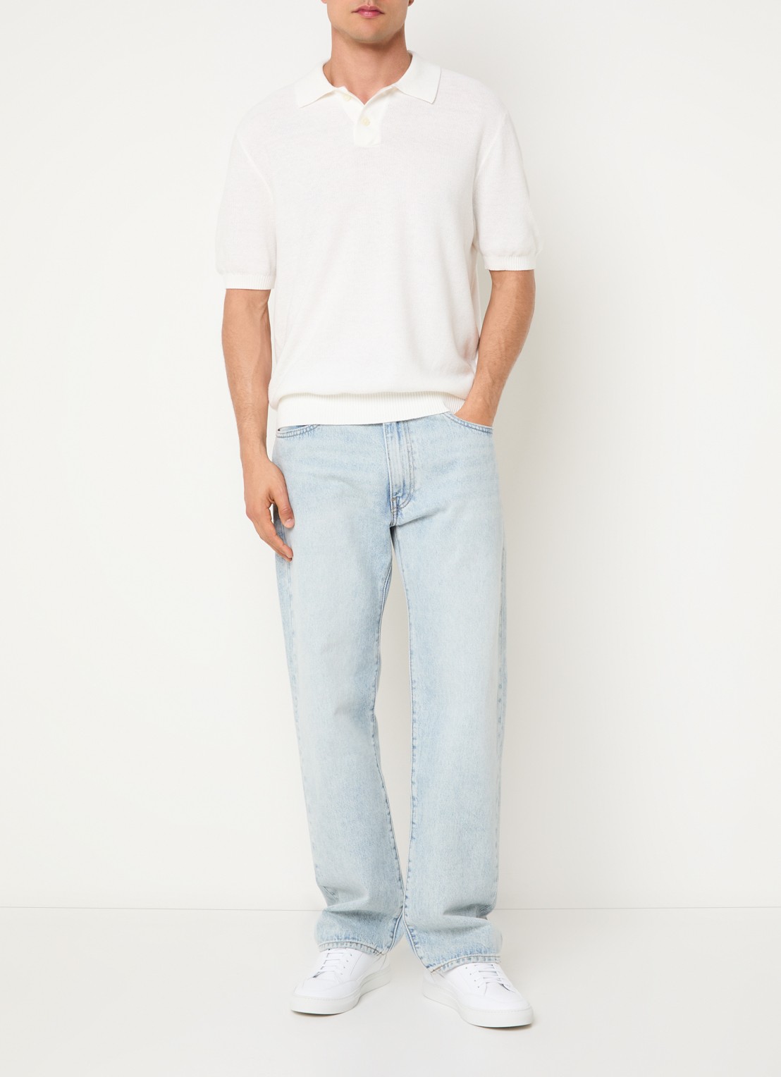 Levi's Fijngebreide regular fit polo in linnenblend - voorkant 3 gebroken wit
