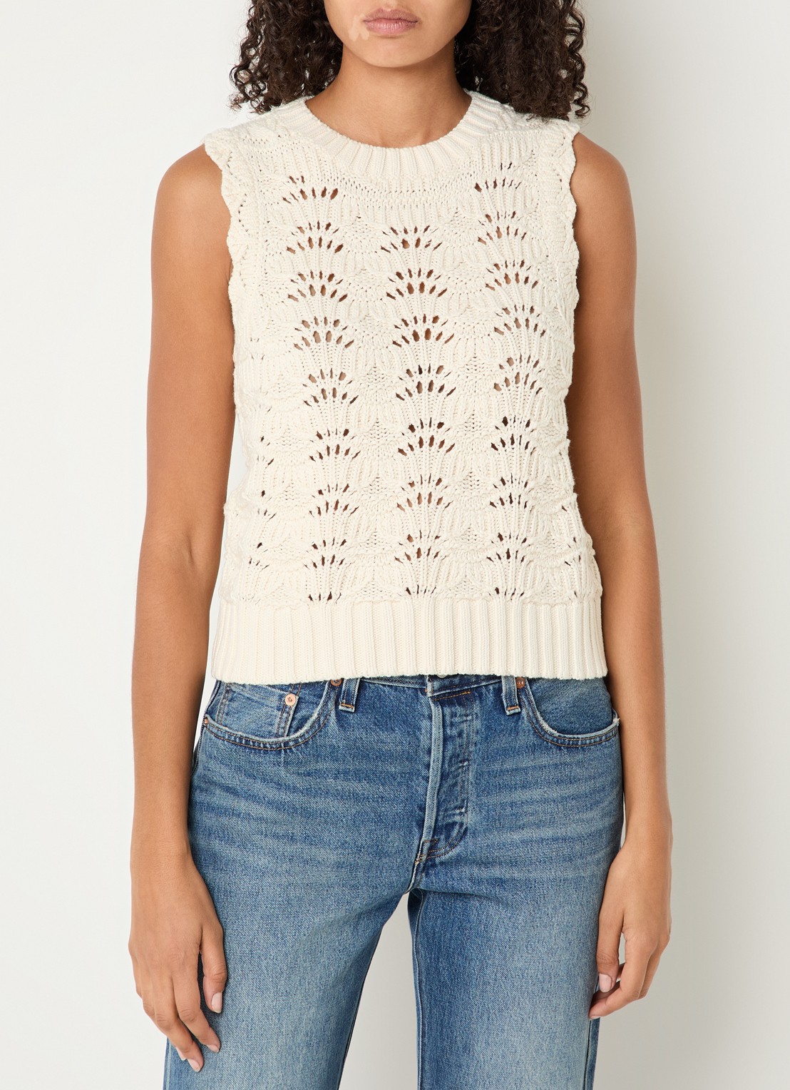 Levi's Fijngebreide top van crochet met ronde hals - detail 3 gebroken wit