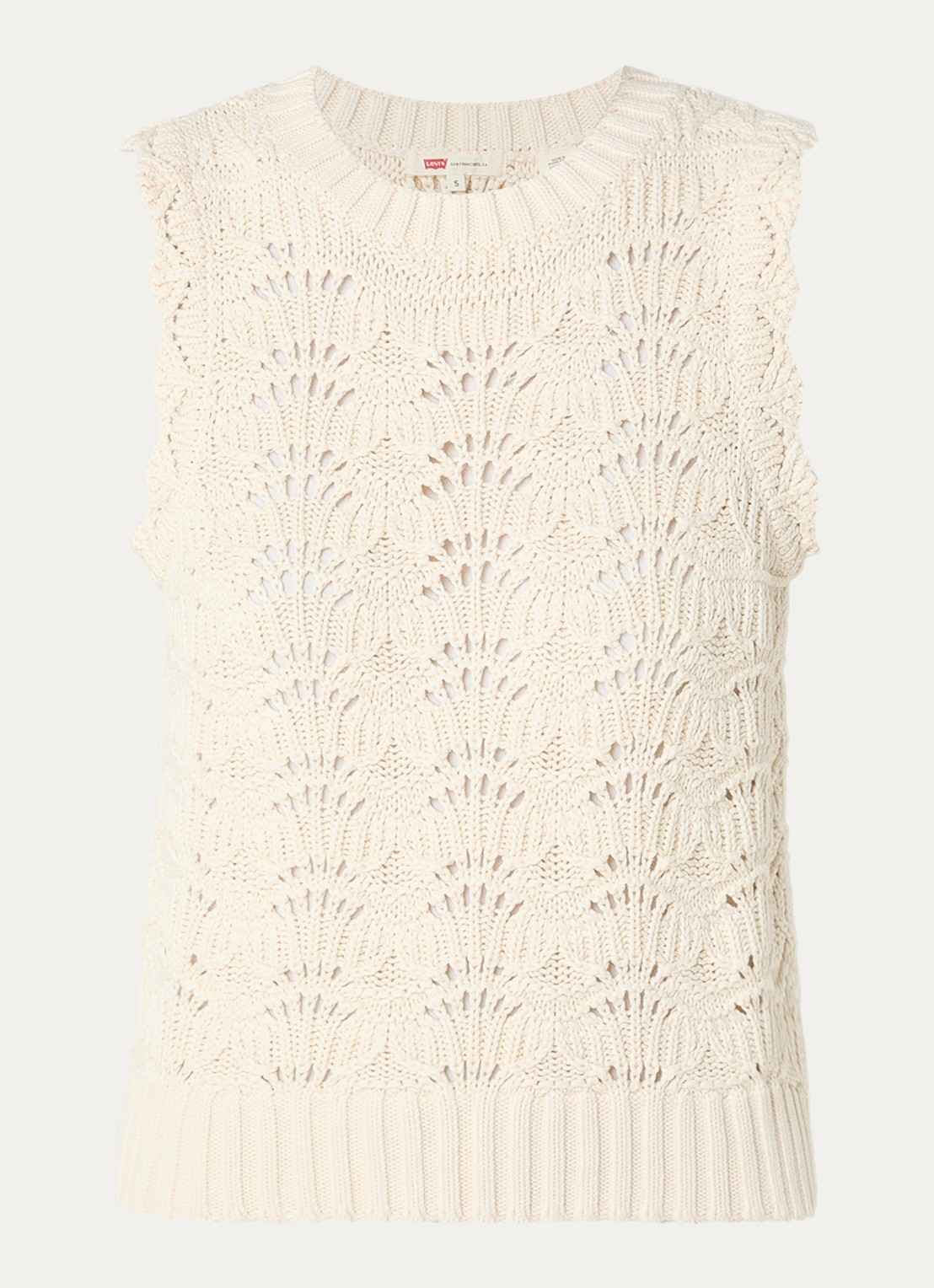 Levi's Fijngebreide top van crochet met ronde hals - voorkant gebroken wit