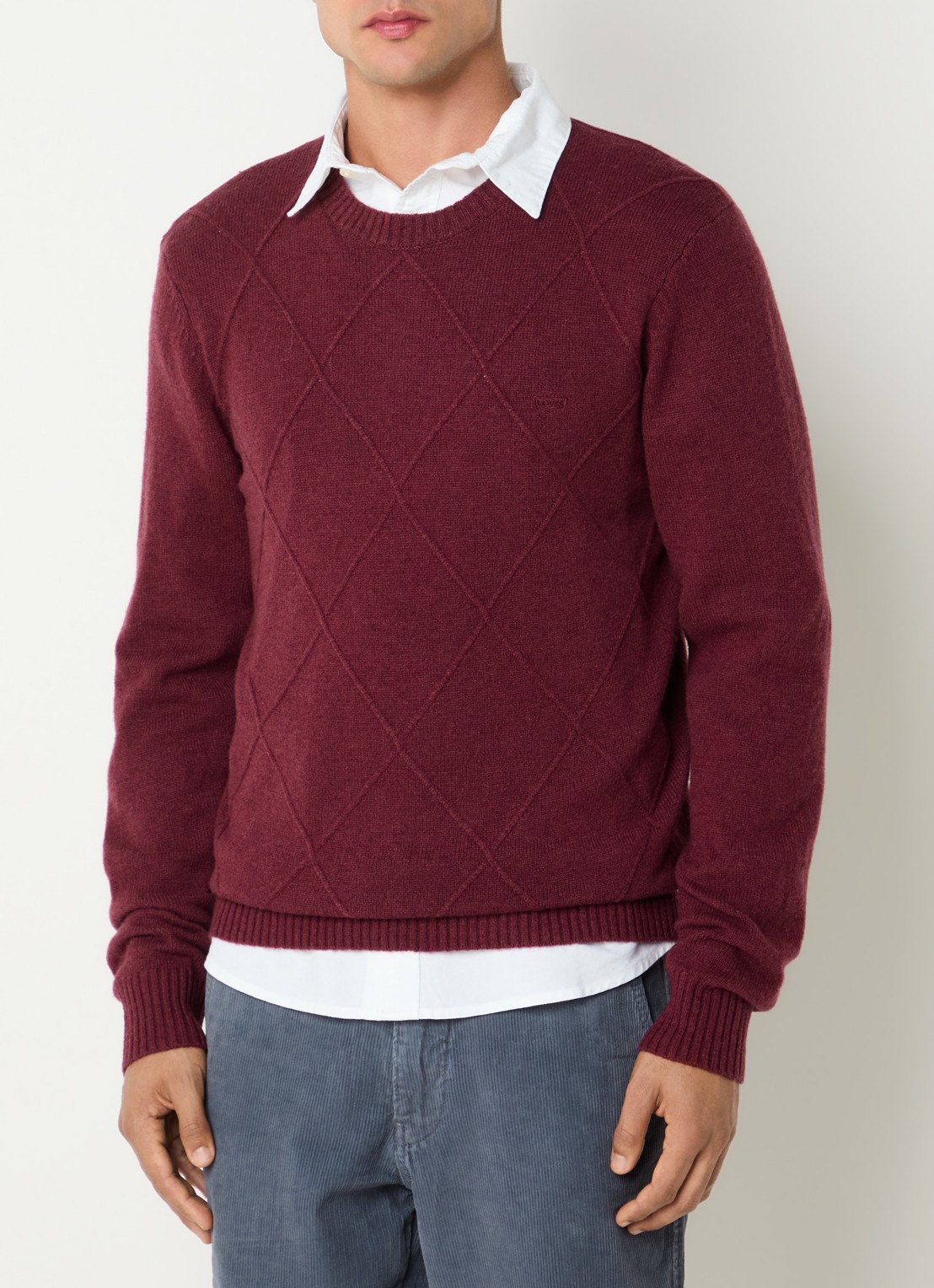 Levi's Fijngebreide trui in wolblend met ronde hals - detail bordeauxrood