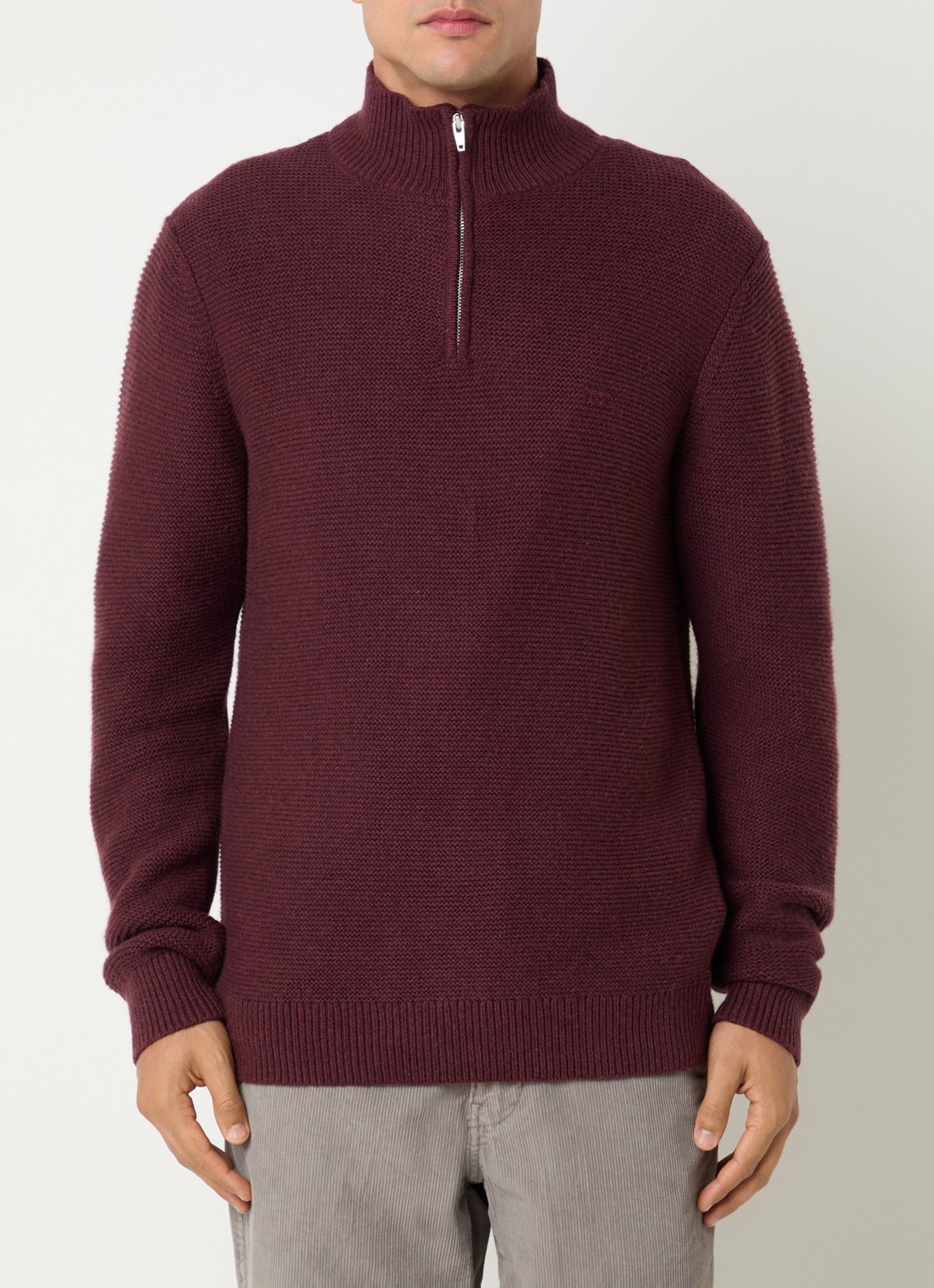 Levi's Fijngebreide trui met halve rits - detail bordeauxrood