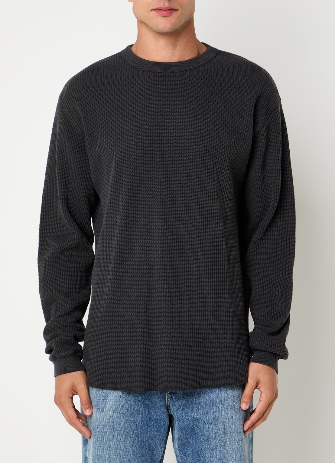 Levi's Fijngebreide trui met ronde hals - detail antraciet