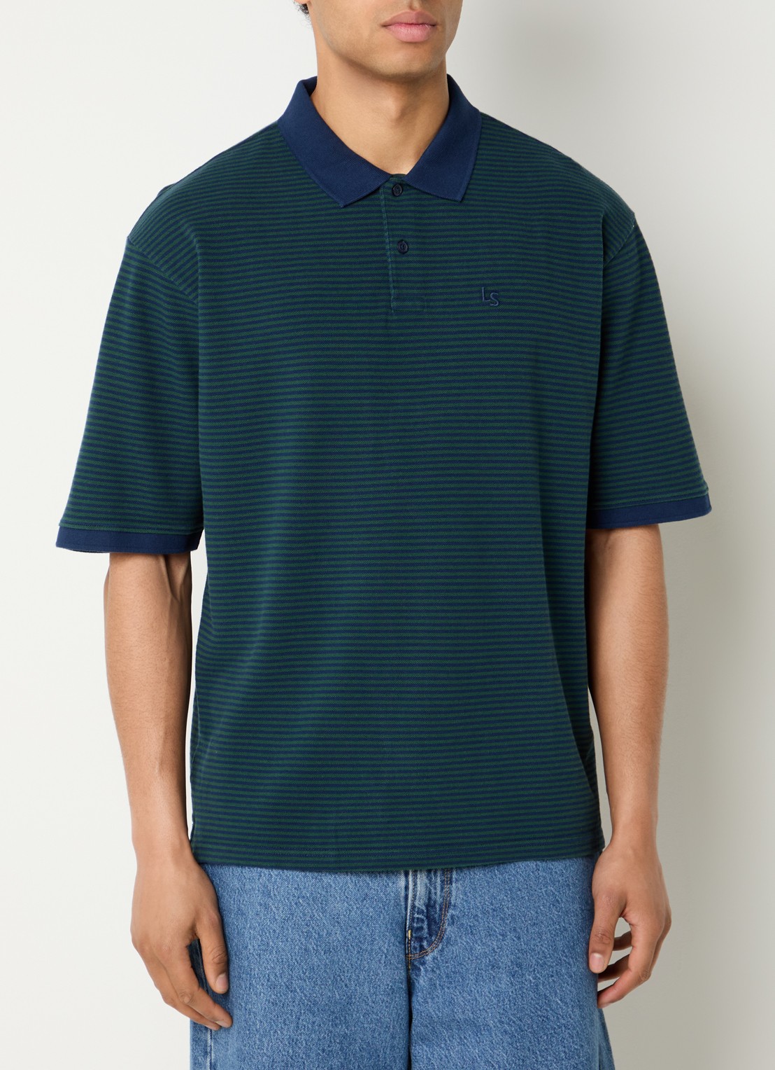 Levi's Finn polo met streepprint - detail 4 zeegroen