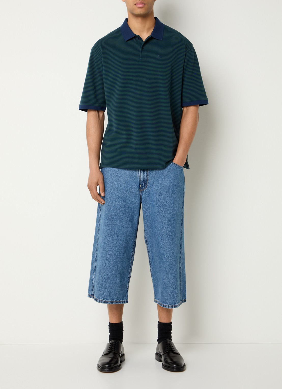 Levi's Finn polo met streepprint - voorkant 2 zeegroen