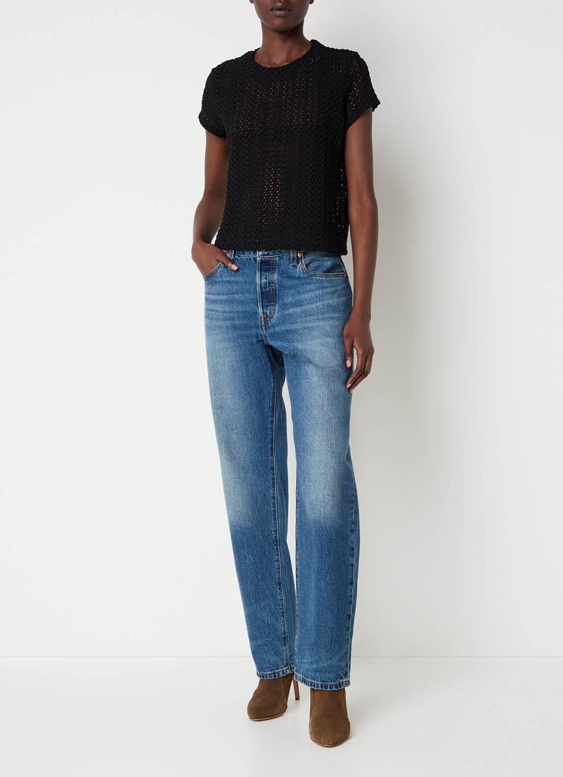 Levi's Fiona semi-transparant T-shirt van kant - voorkant 2 zwart