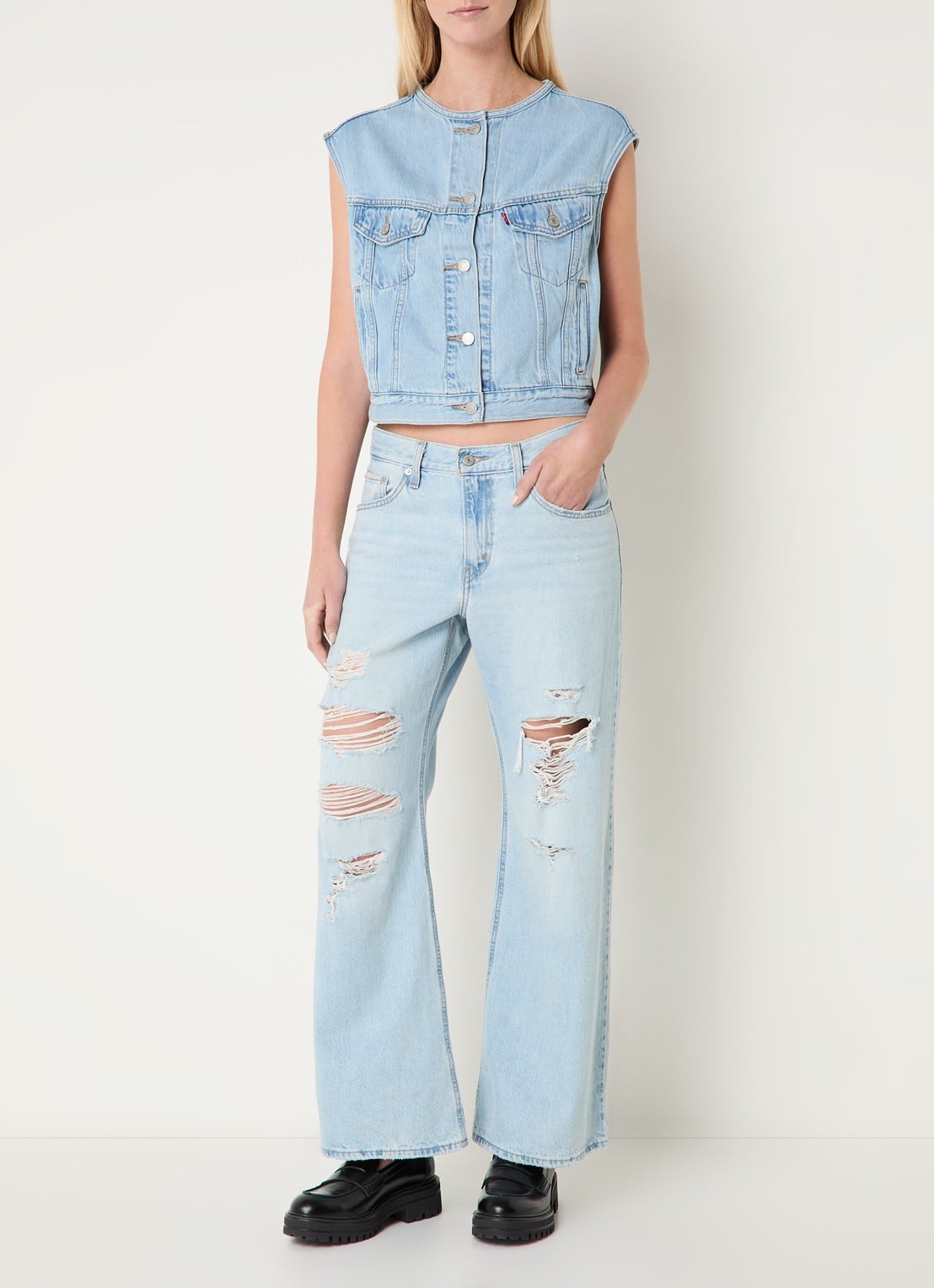Levi's Gilet van denim met borstzakken - voorkant 4 indigo