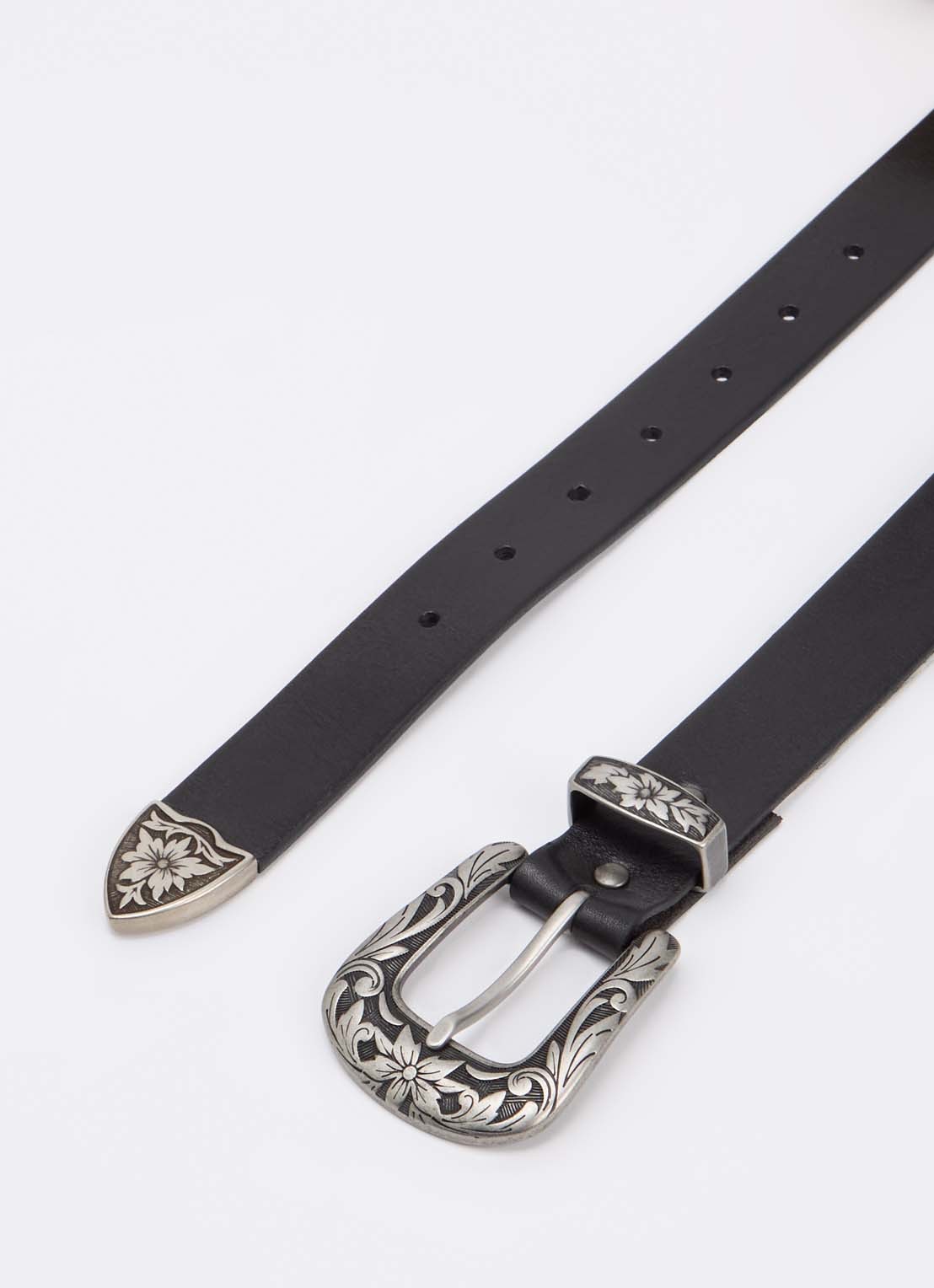 Levi's Go West riem van leer - detail 2 zwart