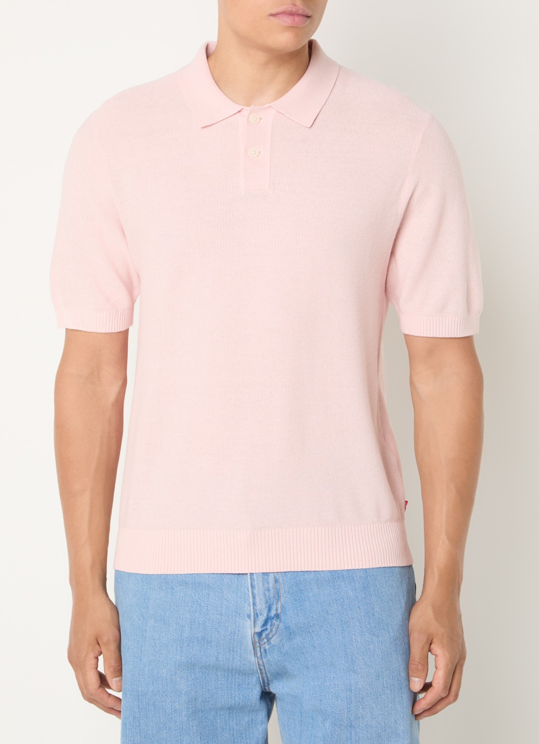 Levi's Grofgebreide regular fit polo in linnenblend - detail 4 roze
