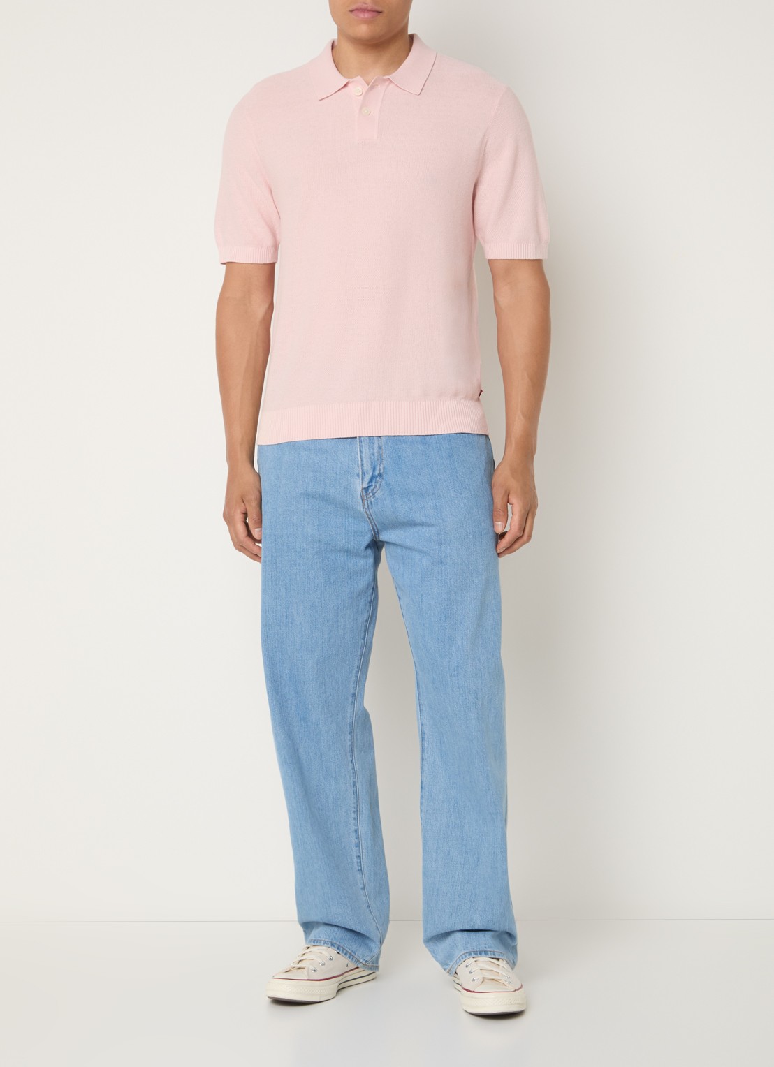 Levi's Grofgebreide regular fit polo in linnenblend - voorkant 2 roze