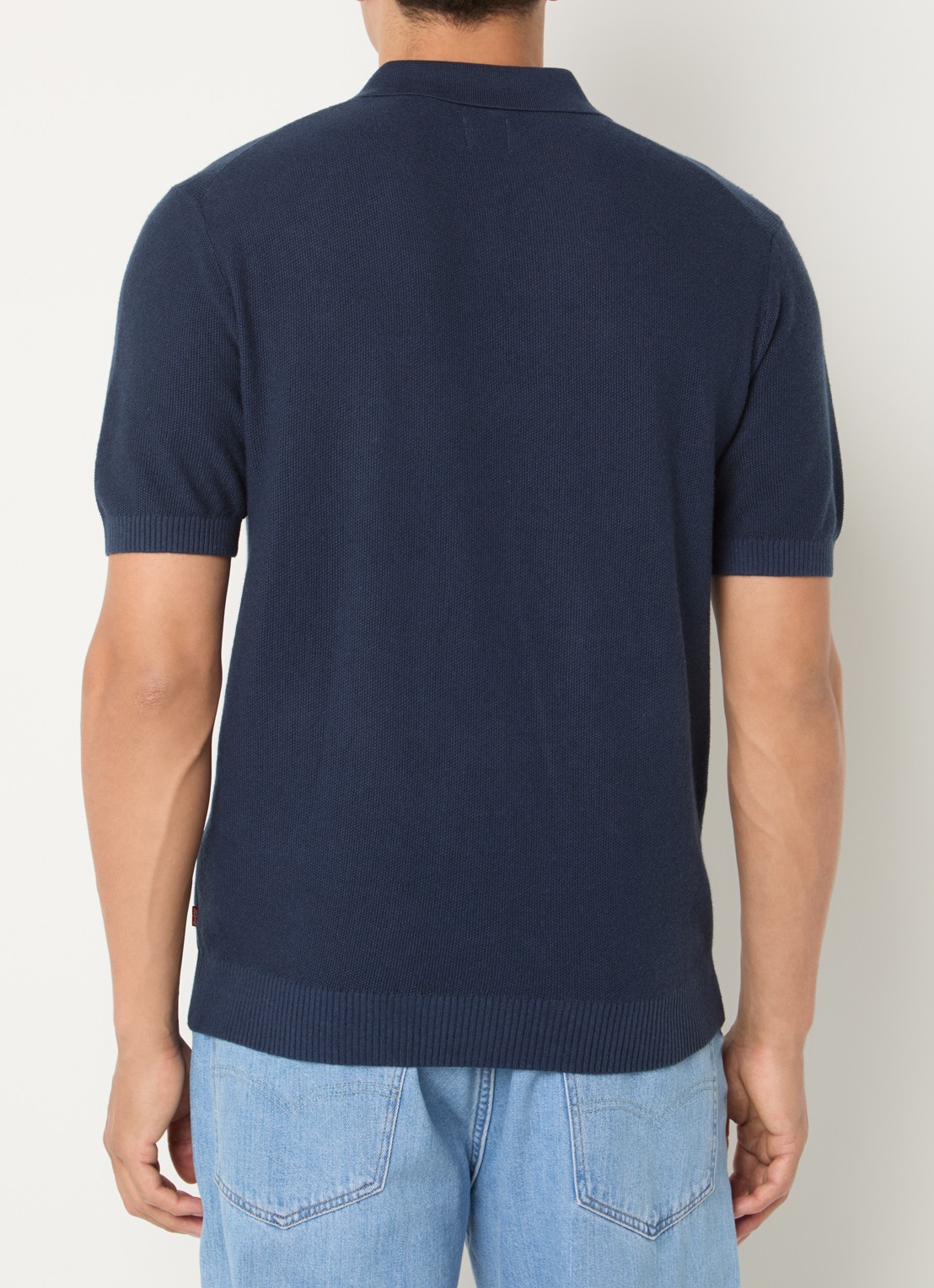 Levi's Grofgebreide regular fit polo in linnenblend - achterkant 3 donkerblauw