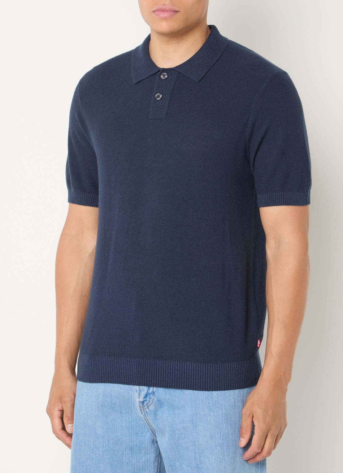 Levi's Grofgebreide regular fit polo in linnenblend - detail 4 donkerblauw