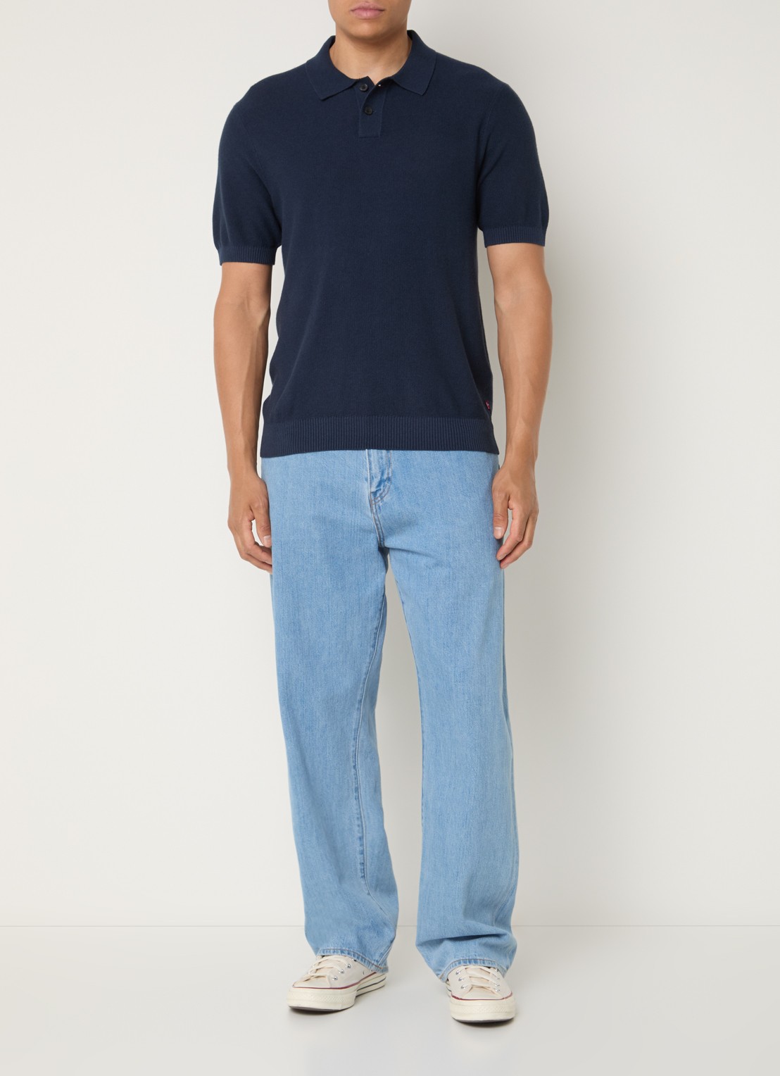 Levi's Grofgebreide regular fit polo in linnenblend - voorkant 2 donkerblauw