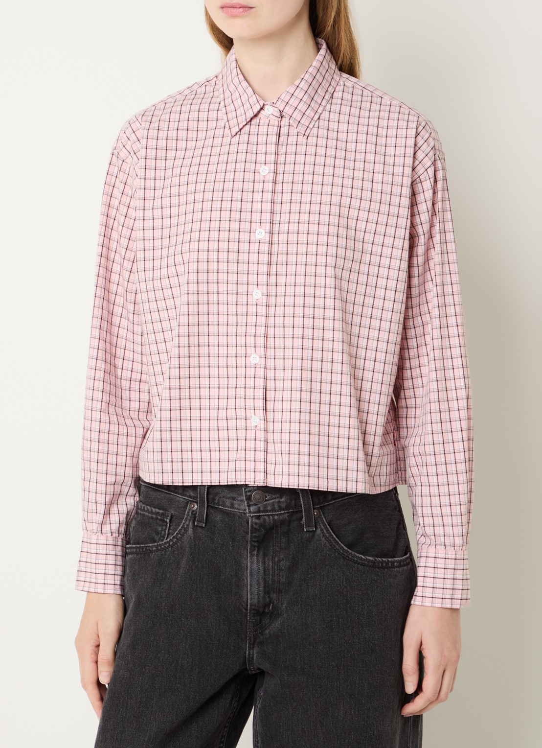 Levi's Harlie blouse met ruitdessin - detail lichtroze