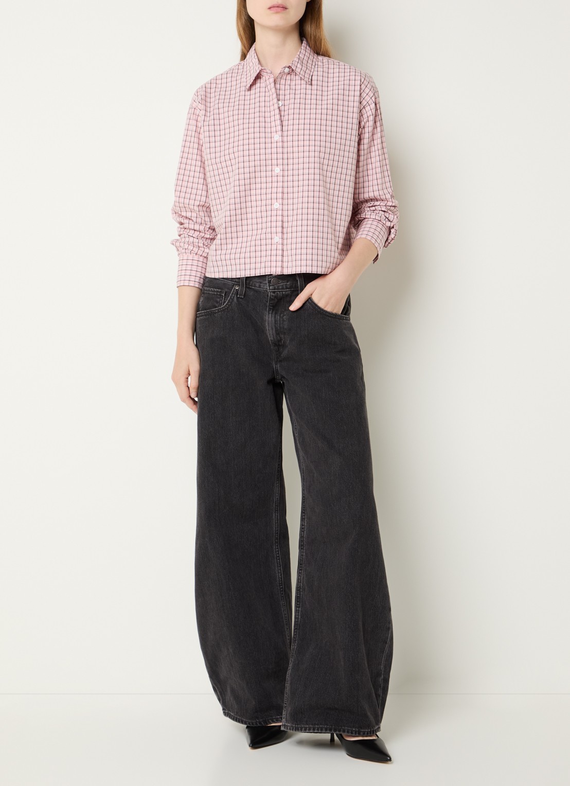 Levi's Harlie blouse met ruitdessin - voorkant 4 lichtroze