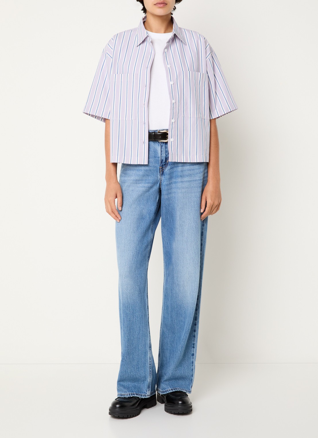 Levi's Harlie blouse met streepprint - voorkant 2 lichtpaars