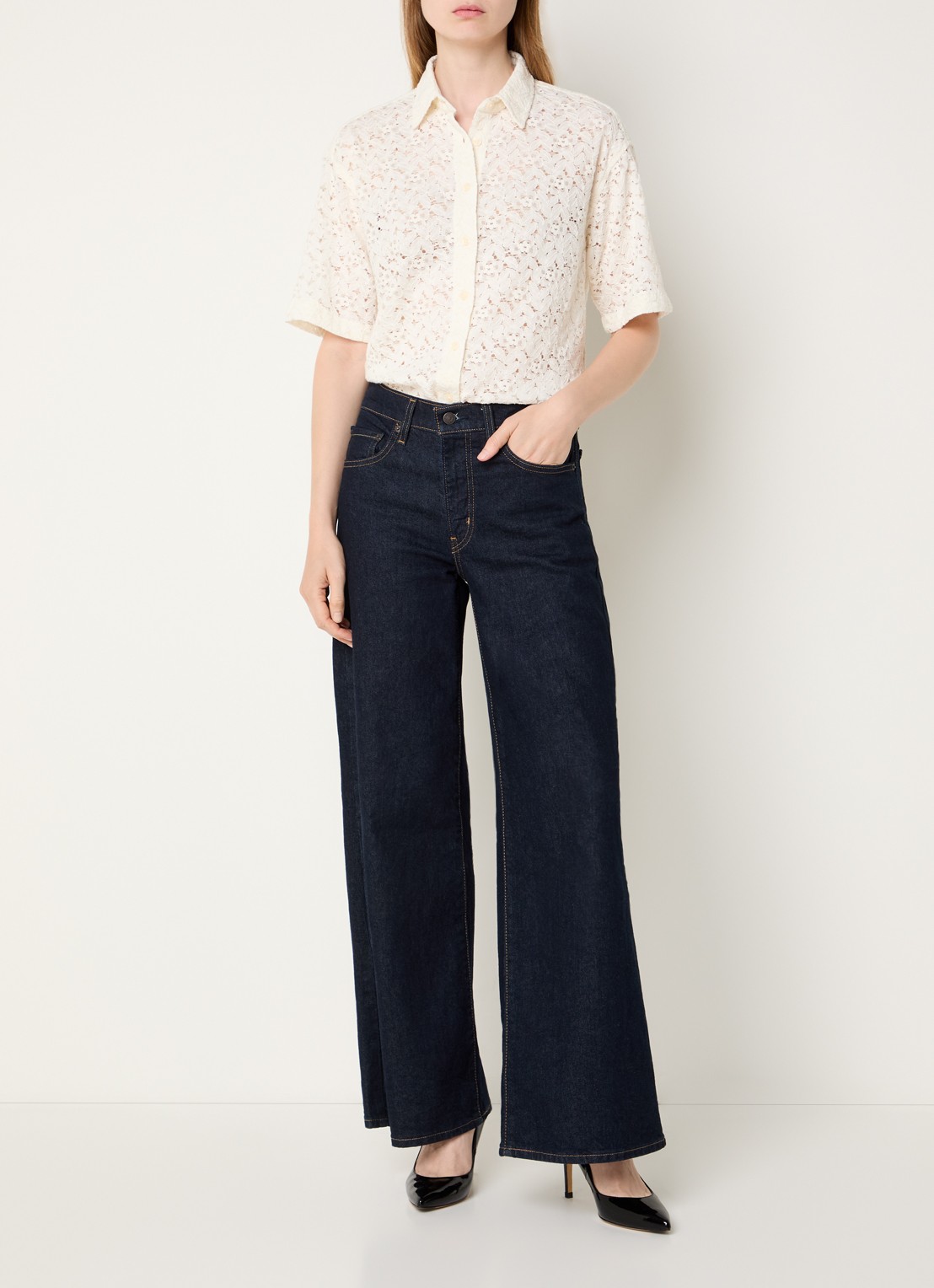 Levi's Harlie semi-transparante blouse van kant - voorkant 4 creme