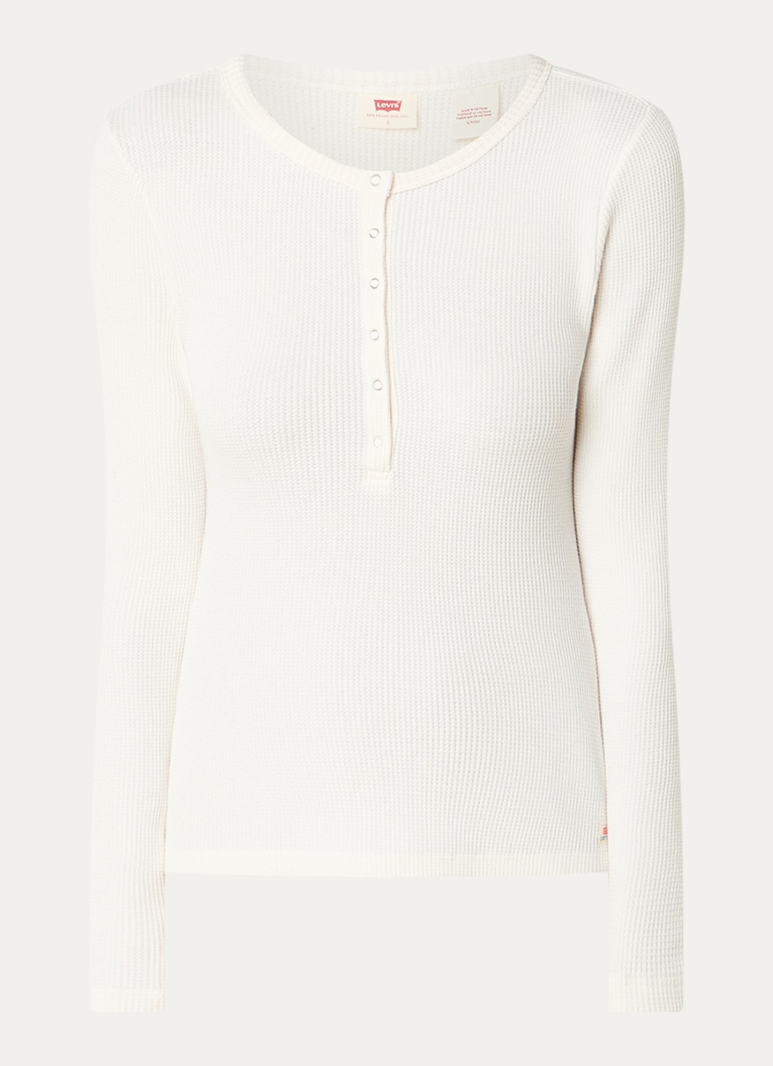 Levi's  Henley longsleeve met ribstructuur en logo - voorkant 3 beige