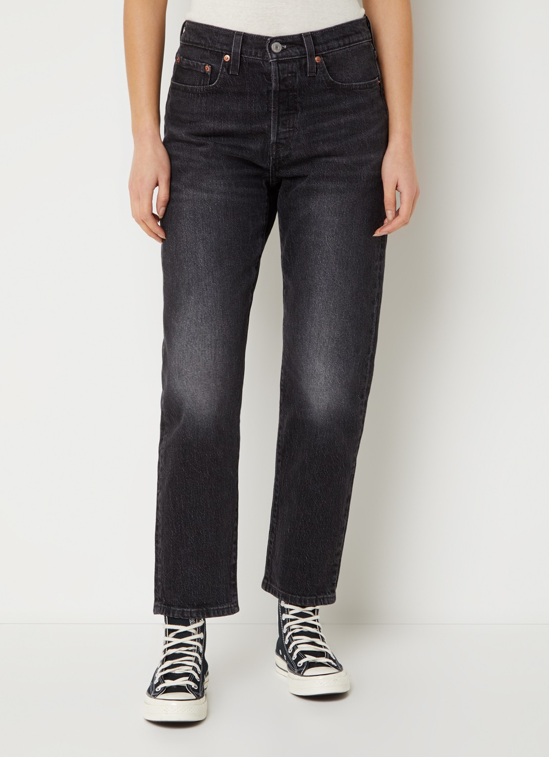 Levi's High waist cropped tapered jeans met gekleurde wassing - detail 2 zwart