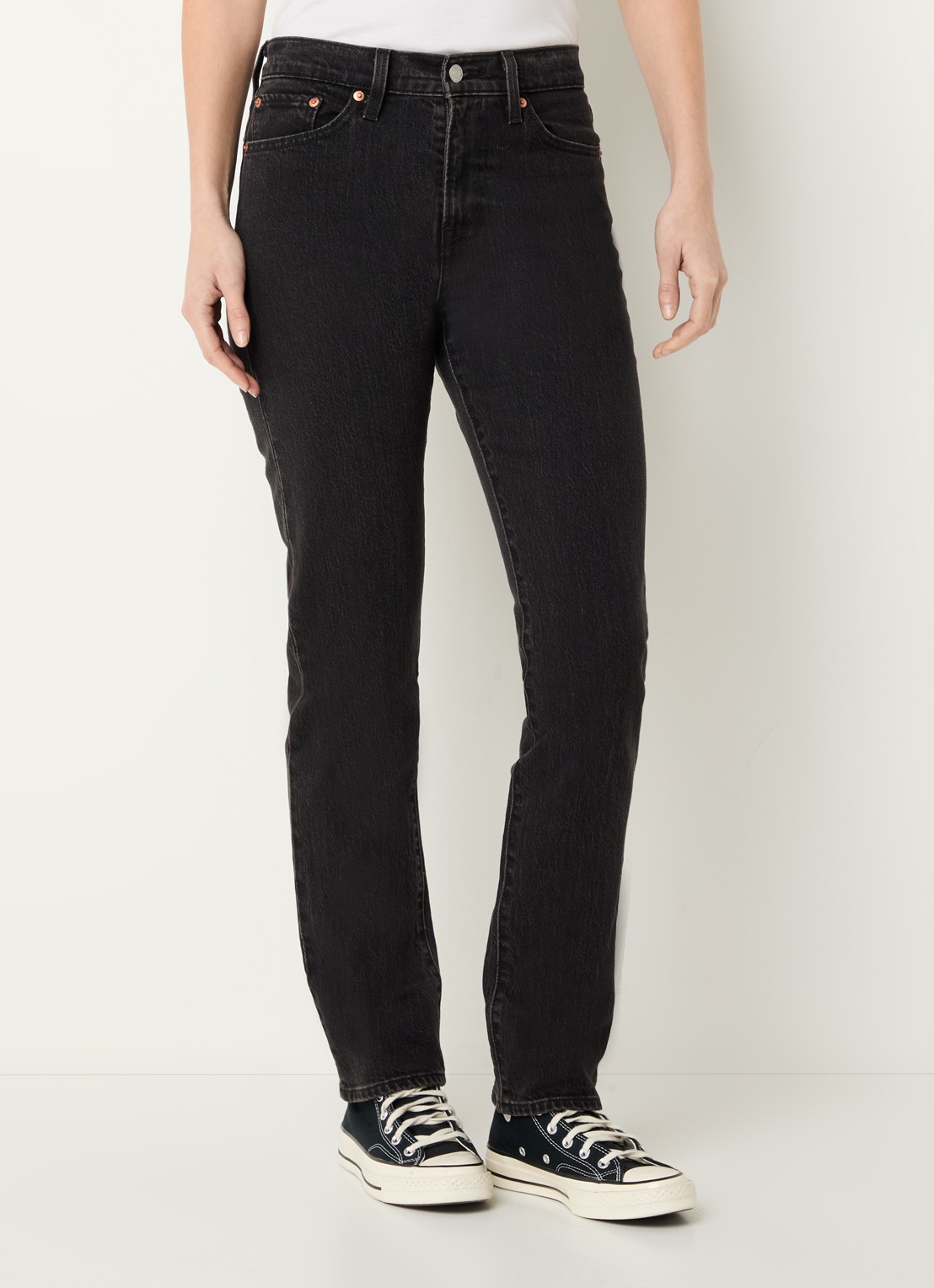 Levi's High waist slim fit jeans met gekleurde wassing - detail 4 zwart