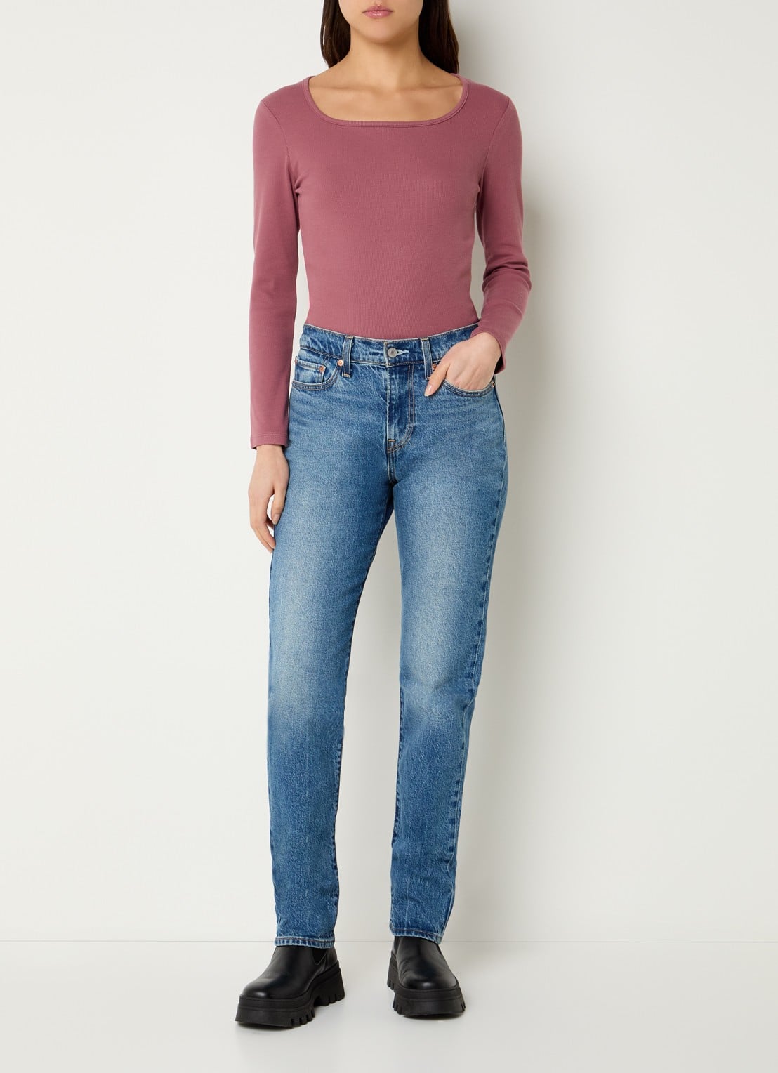 Levi's High waist slim fit jeans met medium wassing - voorkant 2 indigo