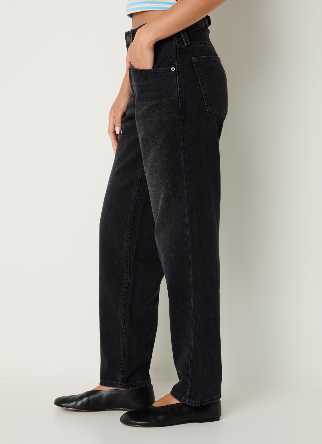 Levi's High waist straight leg jeans met gekleurde wassing - detail 2 zwart