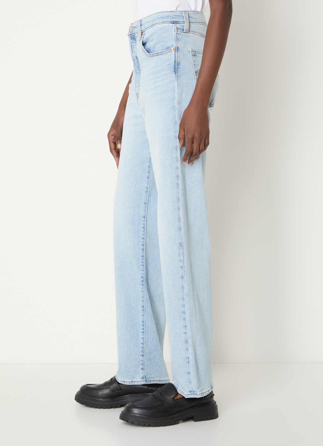 Levi's High waist straight leg jeans met lichte wassing - detail 4 lichtblauw