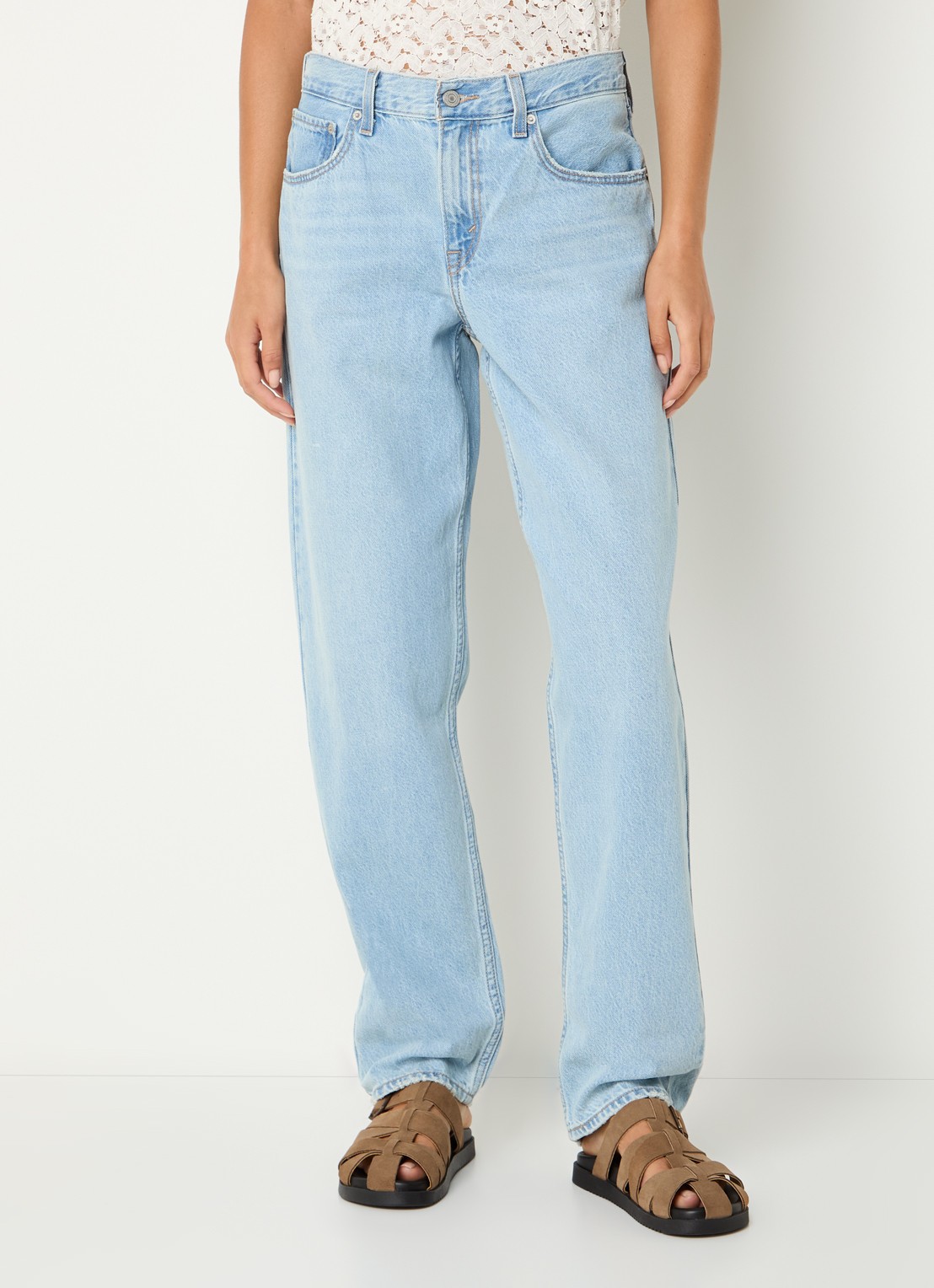 Levi's High waist straight leg jeans met lichte wassing - detail 3 indigo