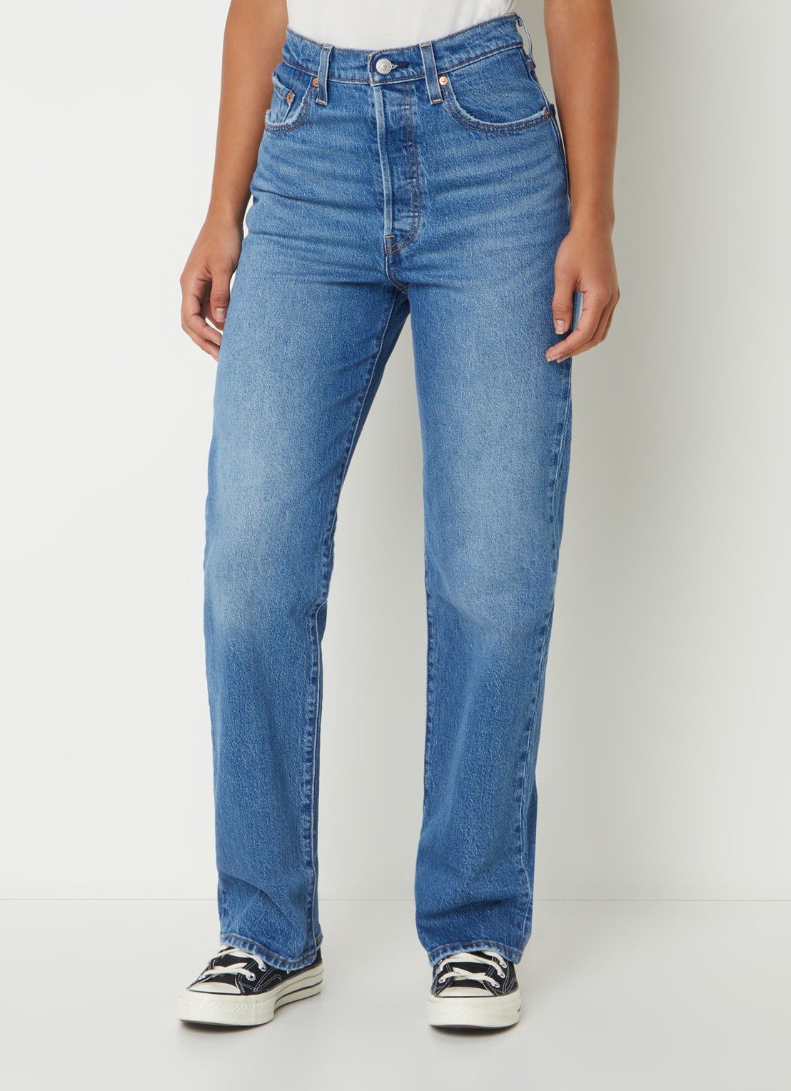 Levi's High waist straight leg jeans met medium wassing - detail 4 indigo