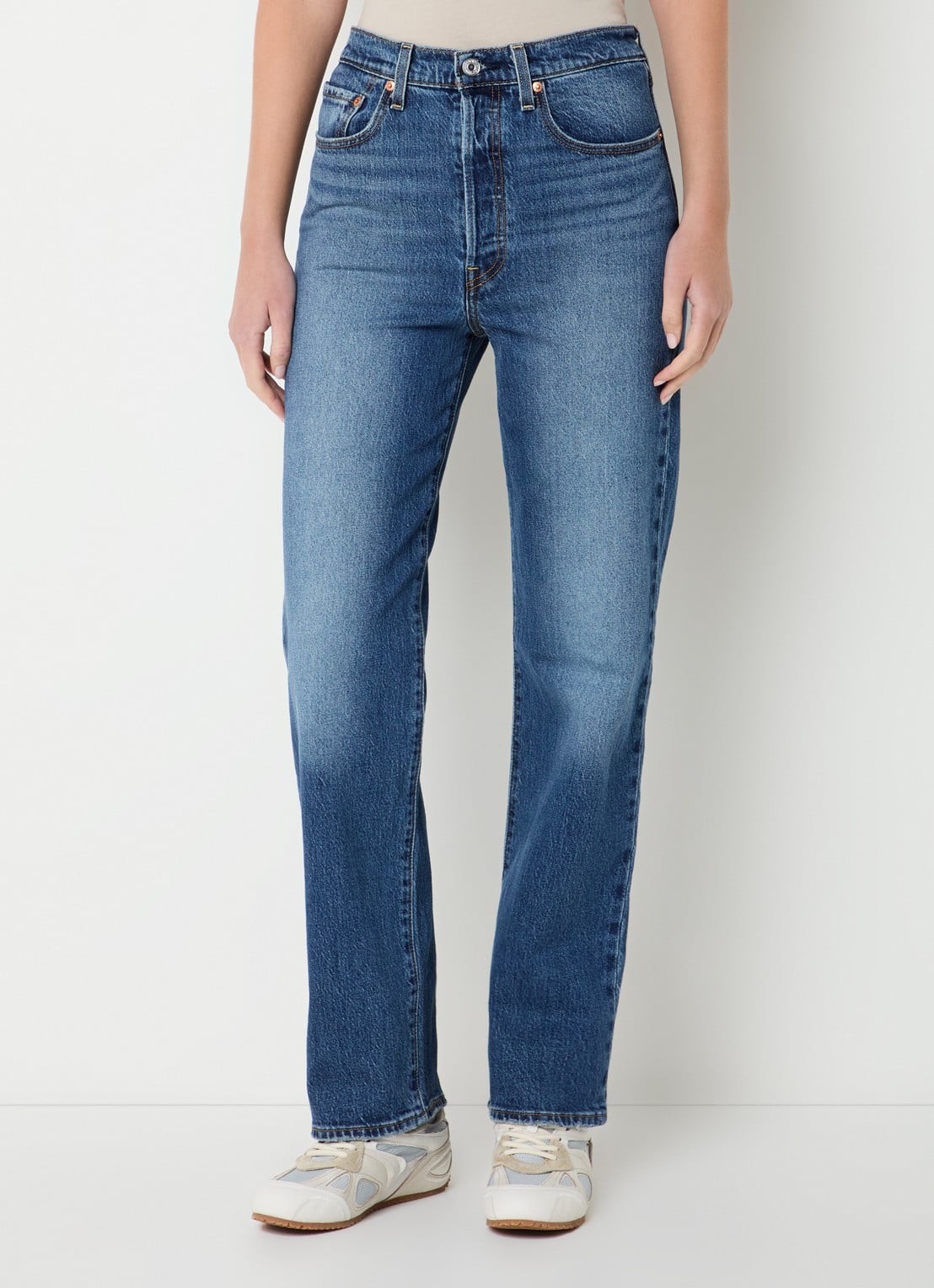 Levi's High waist straight leg jeans met medium wassing - detail 2 indigo