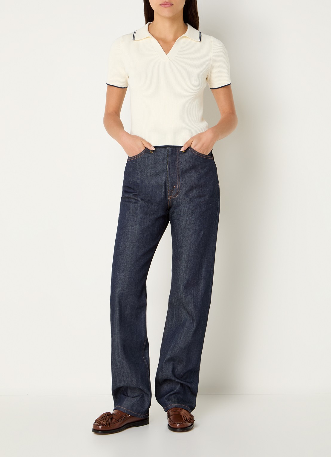 Levi's High waist straight leg jeans met steekzakken - voorkant 3 donkerblauw