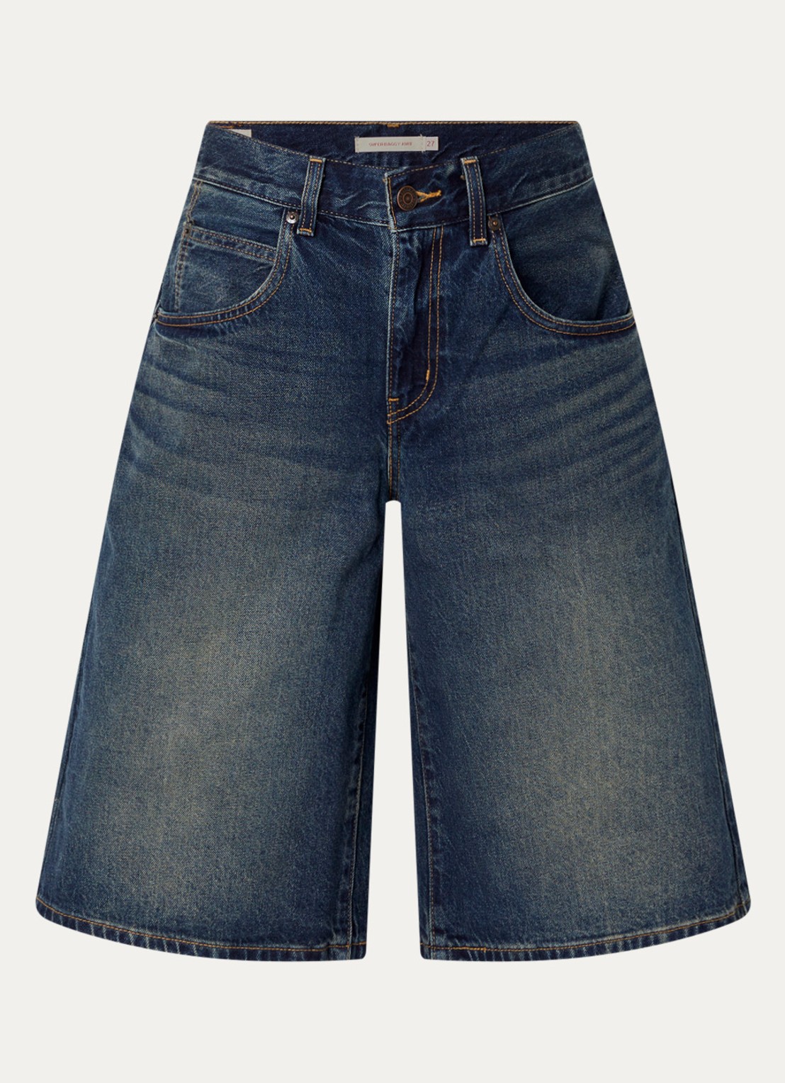 Levi's High waist wide fit korte broek van denim met donkere wassing - voorkant 3 indigo