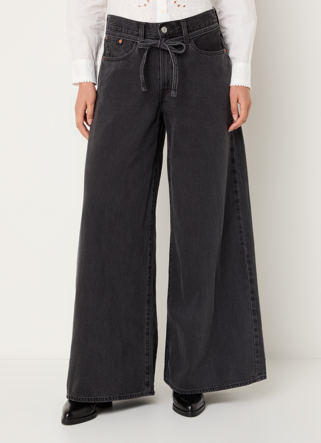 Levi's High waist wide leg jeans met gekleurde wassing - detail 4 antraciet