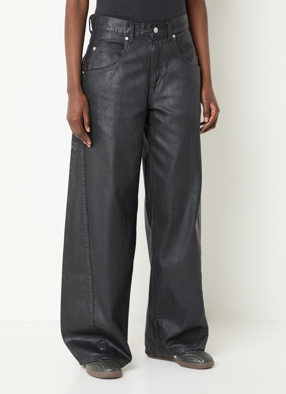Levi's High waist wide leg jeans met glanzende finish - detail 4 zwart